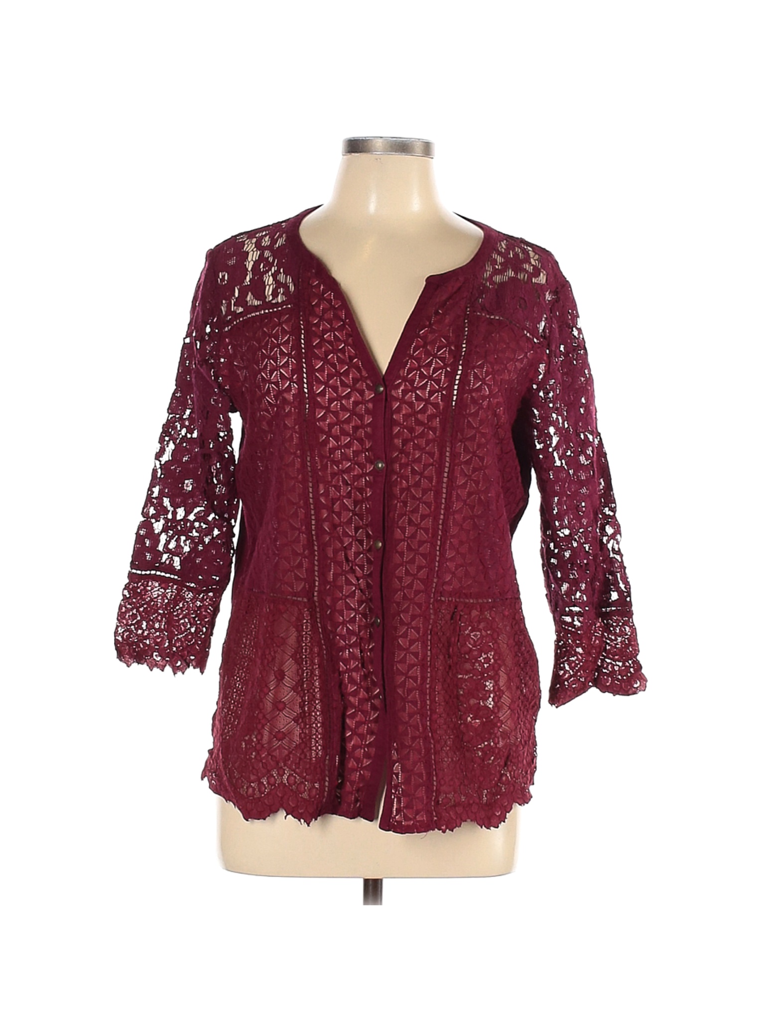 Lucky Brand Women Red 3/4 Sleeve Button-Down Shirt L | eBay