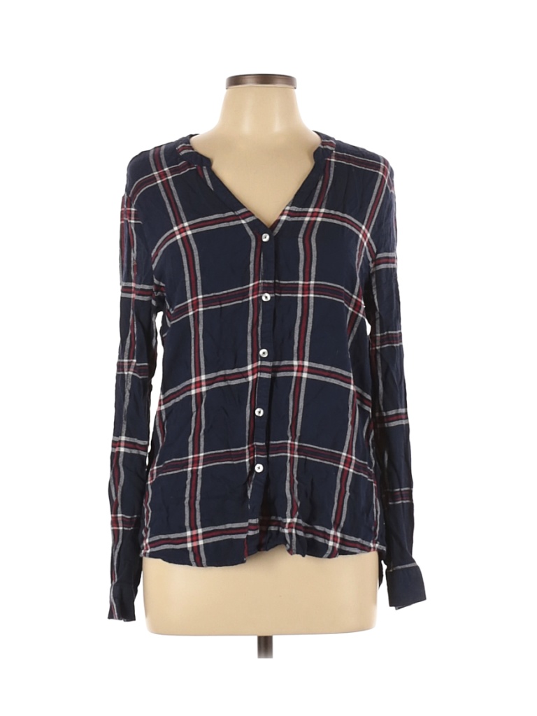 Kenneth Cole REACTION 100% Rayon Plaid Blue Long Sleeve Button-Down ...