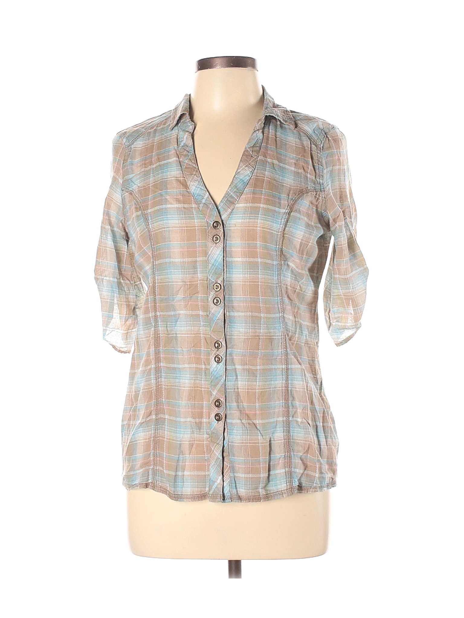 Maurices Women Brown Short Sleeve Button-Down Shirt L | eBay