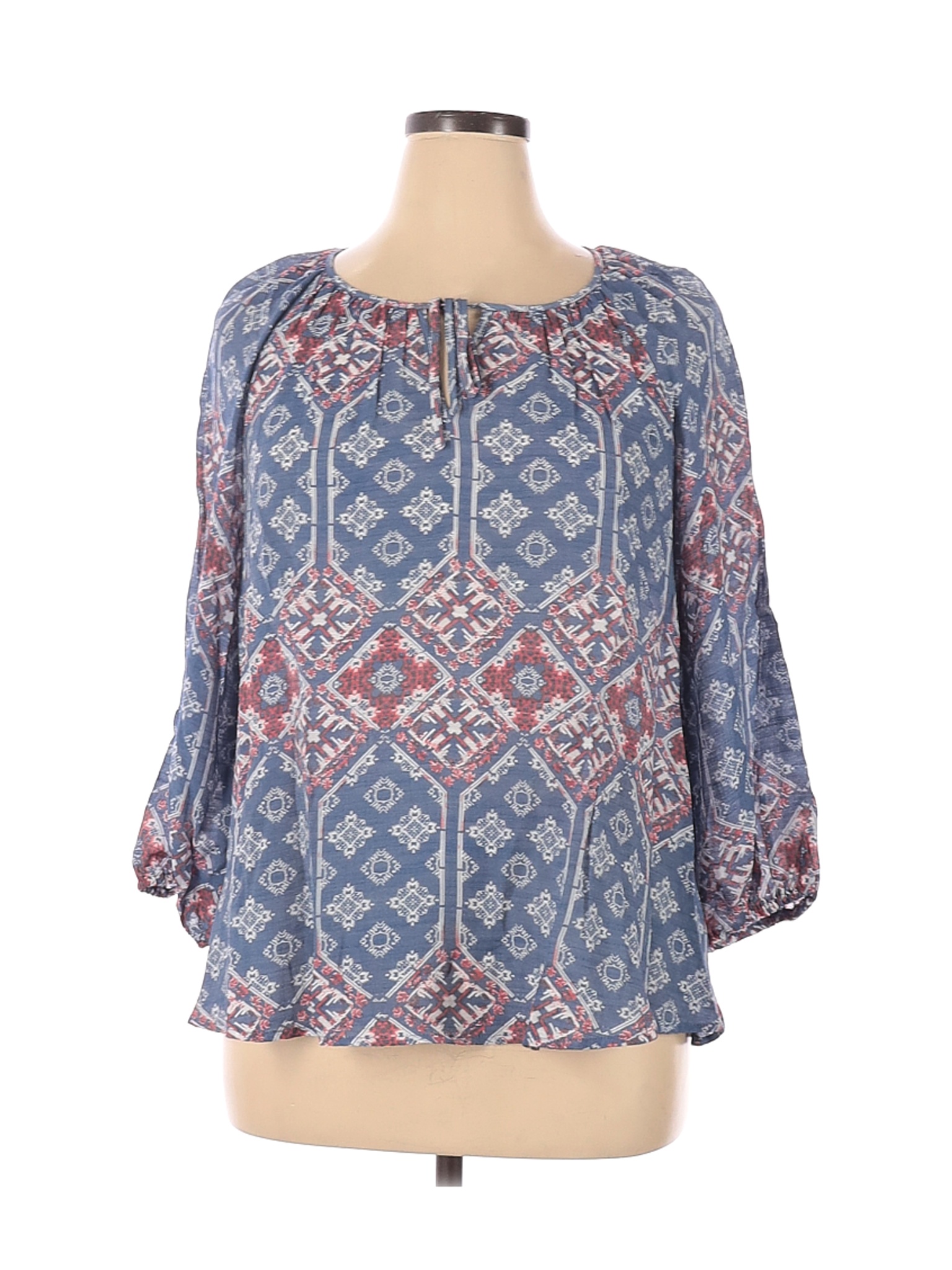 Fred David Women Blue 3/4 Sleeve Blouse XL | eBay