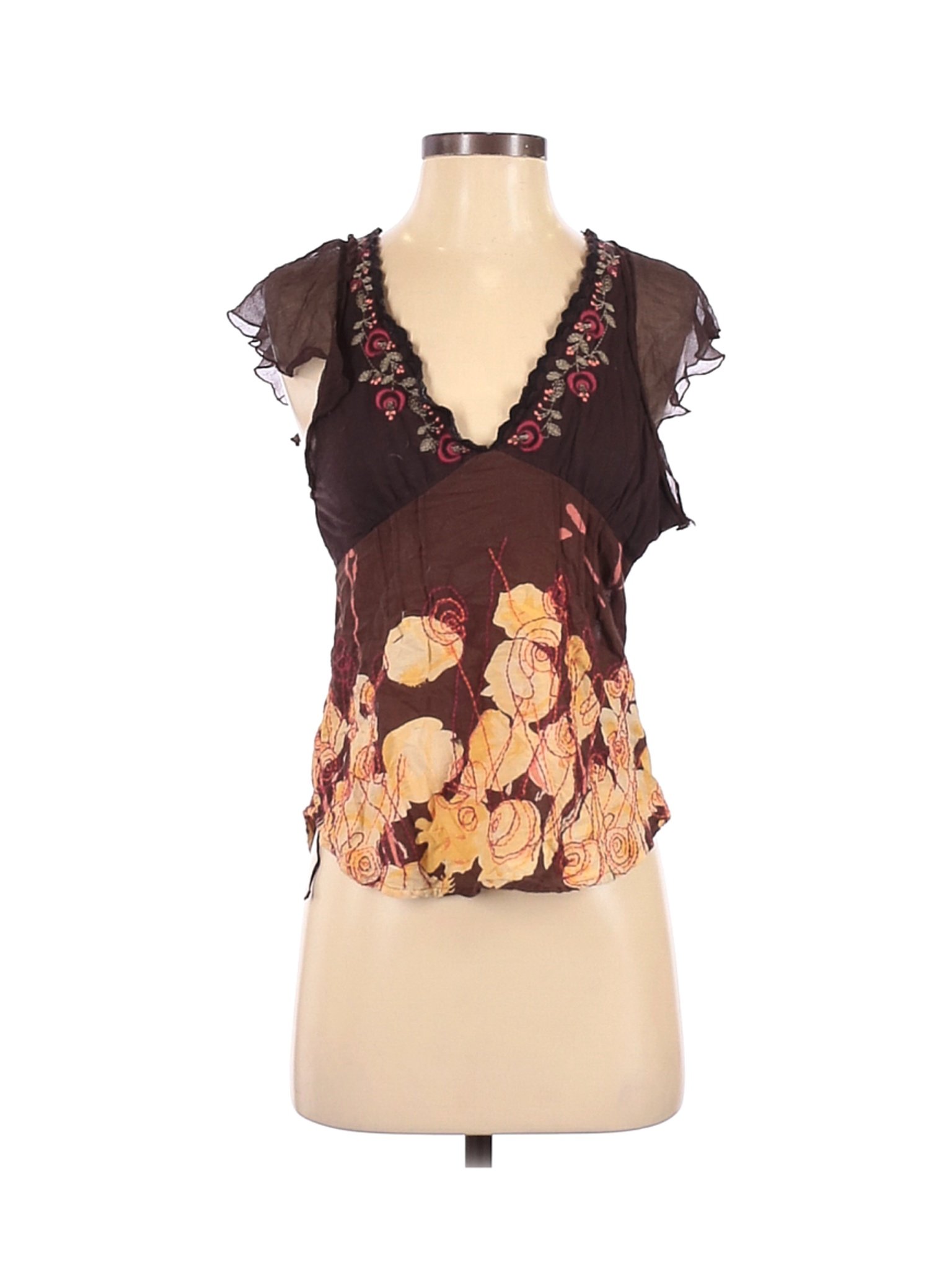 brown short sleeve blouse