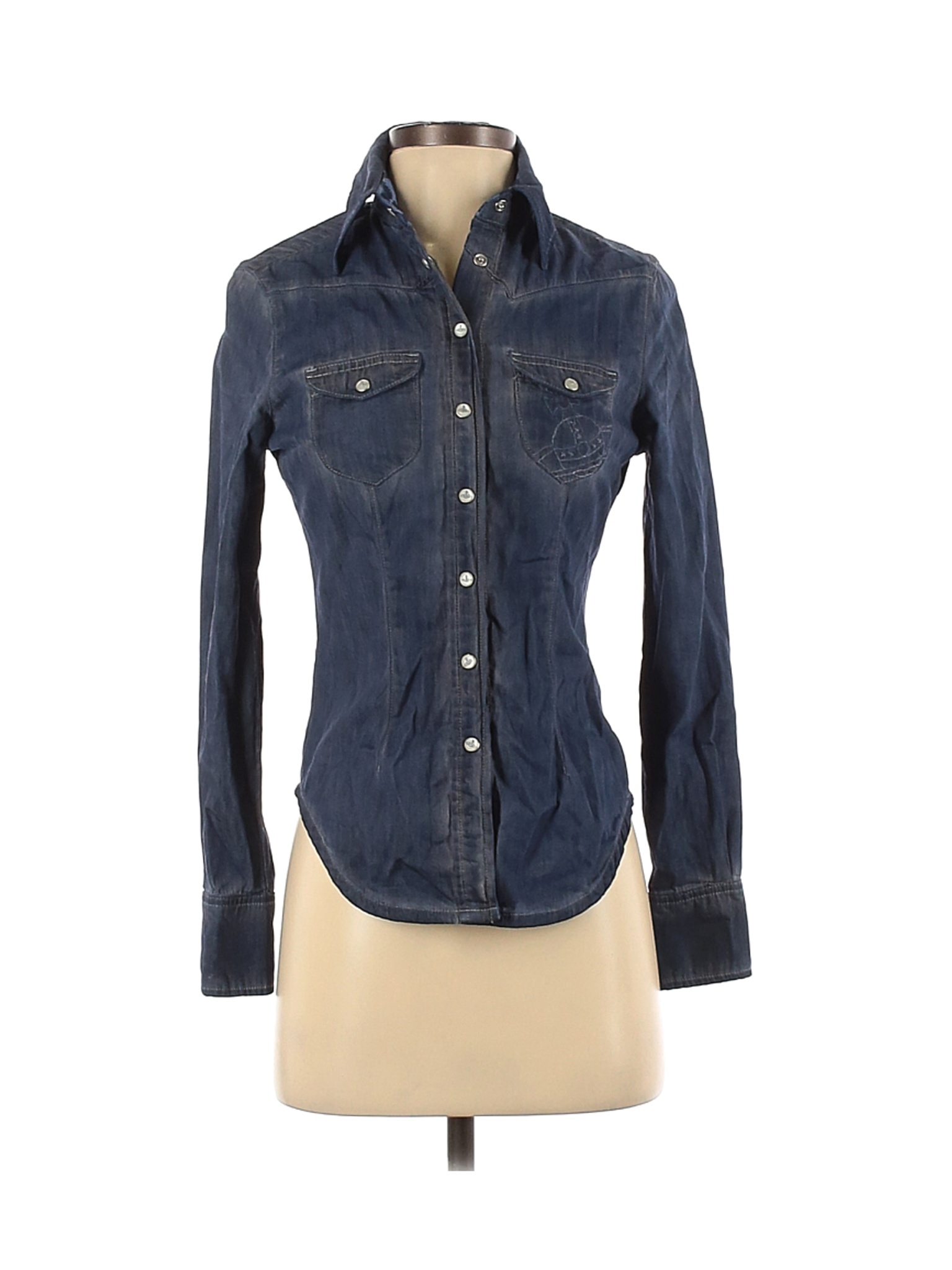 Lee Women Blue Long Sleeve Button-Down Shirt XS | eBay