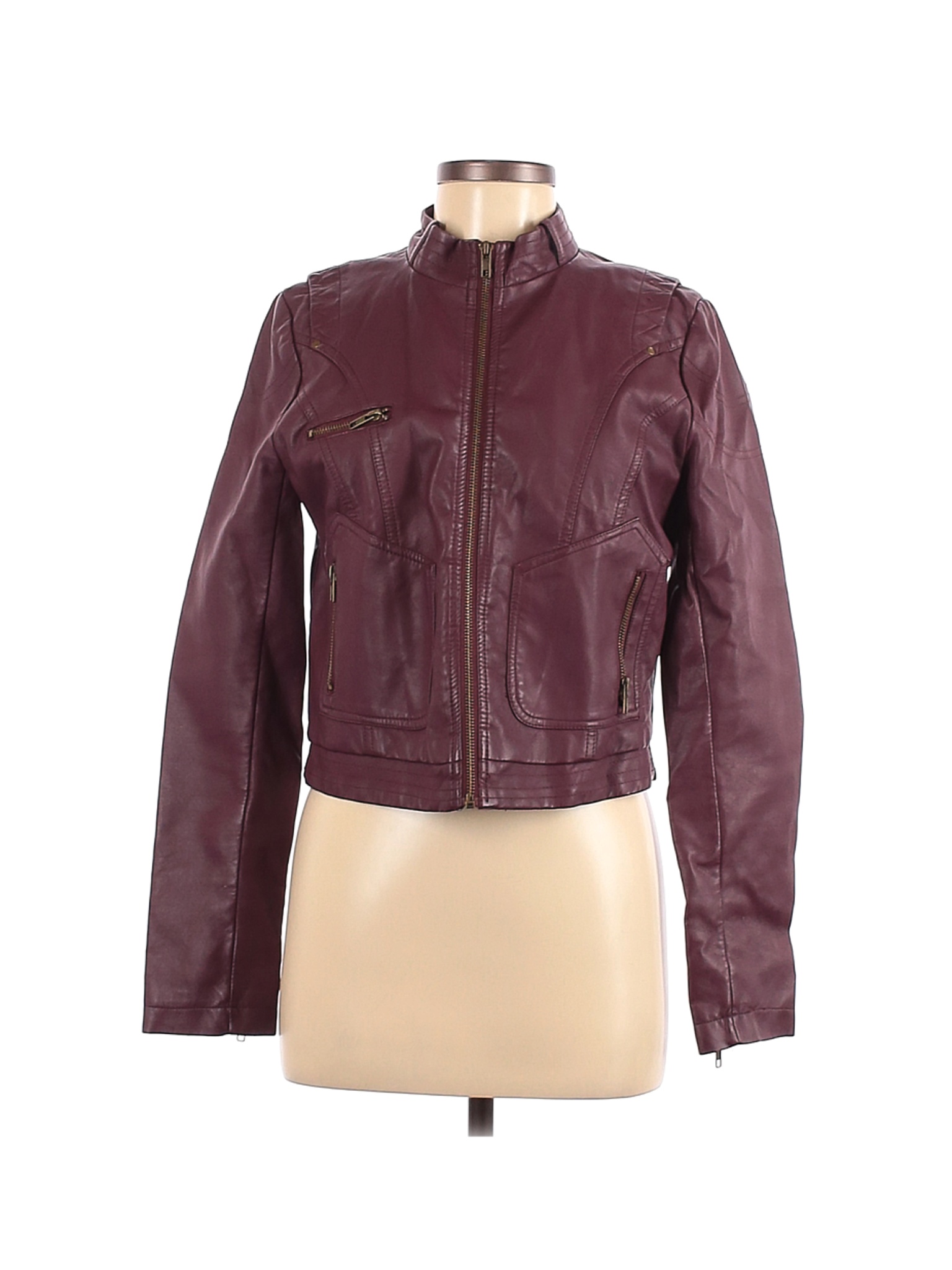 dark red faux leather jacket