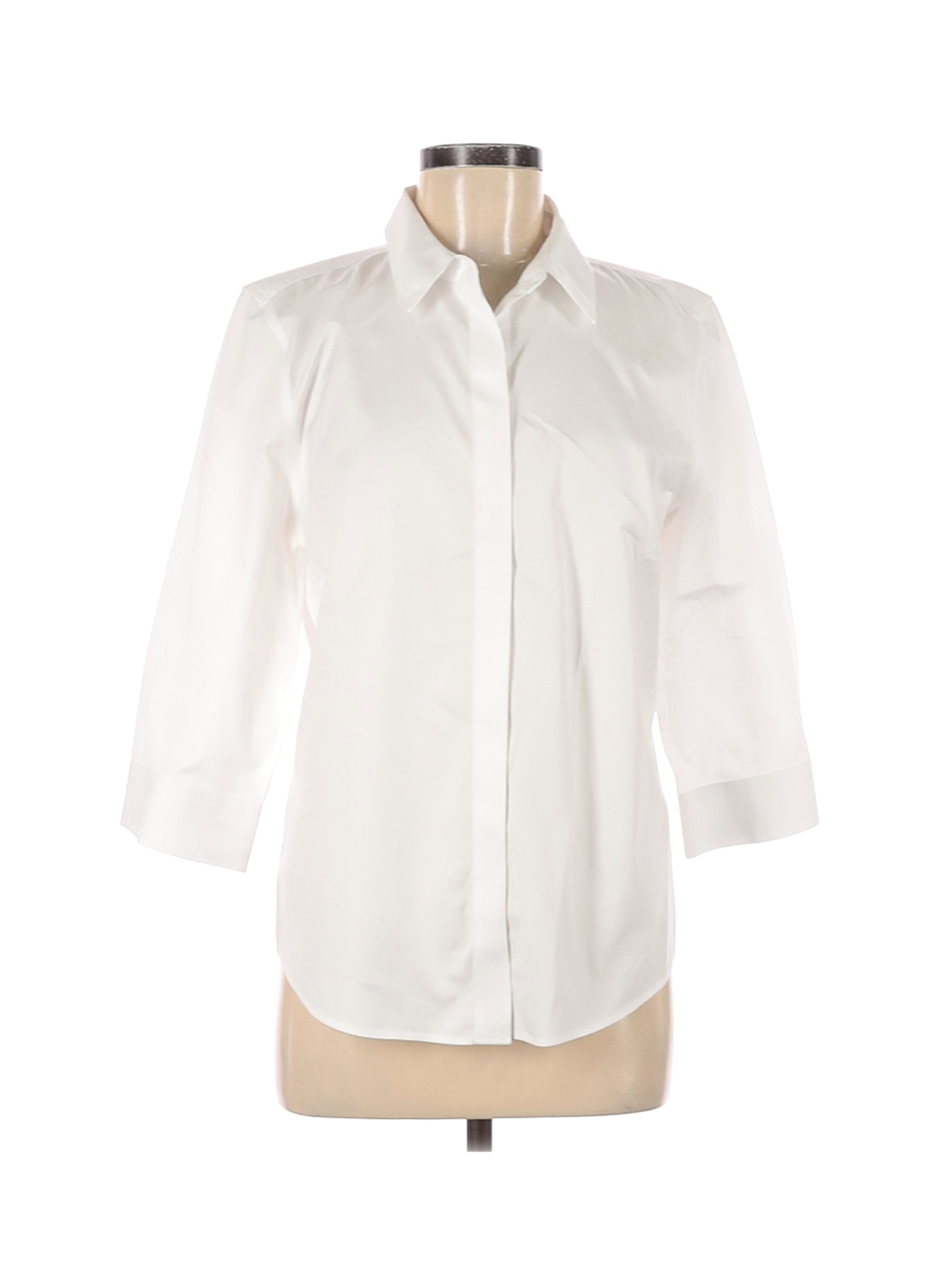 Chico's Women White 3/4 Sleeve Button-Down Shirt M | eBay