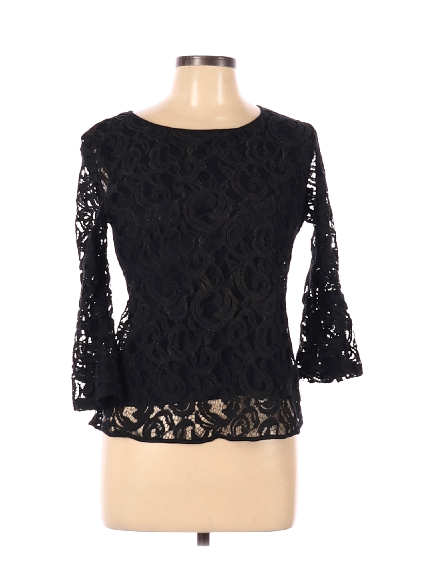 Adrianna Papell Women Black 3/4 Sleeve Blouse L | eBay