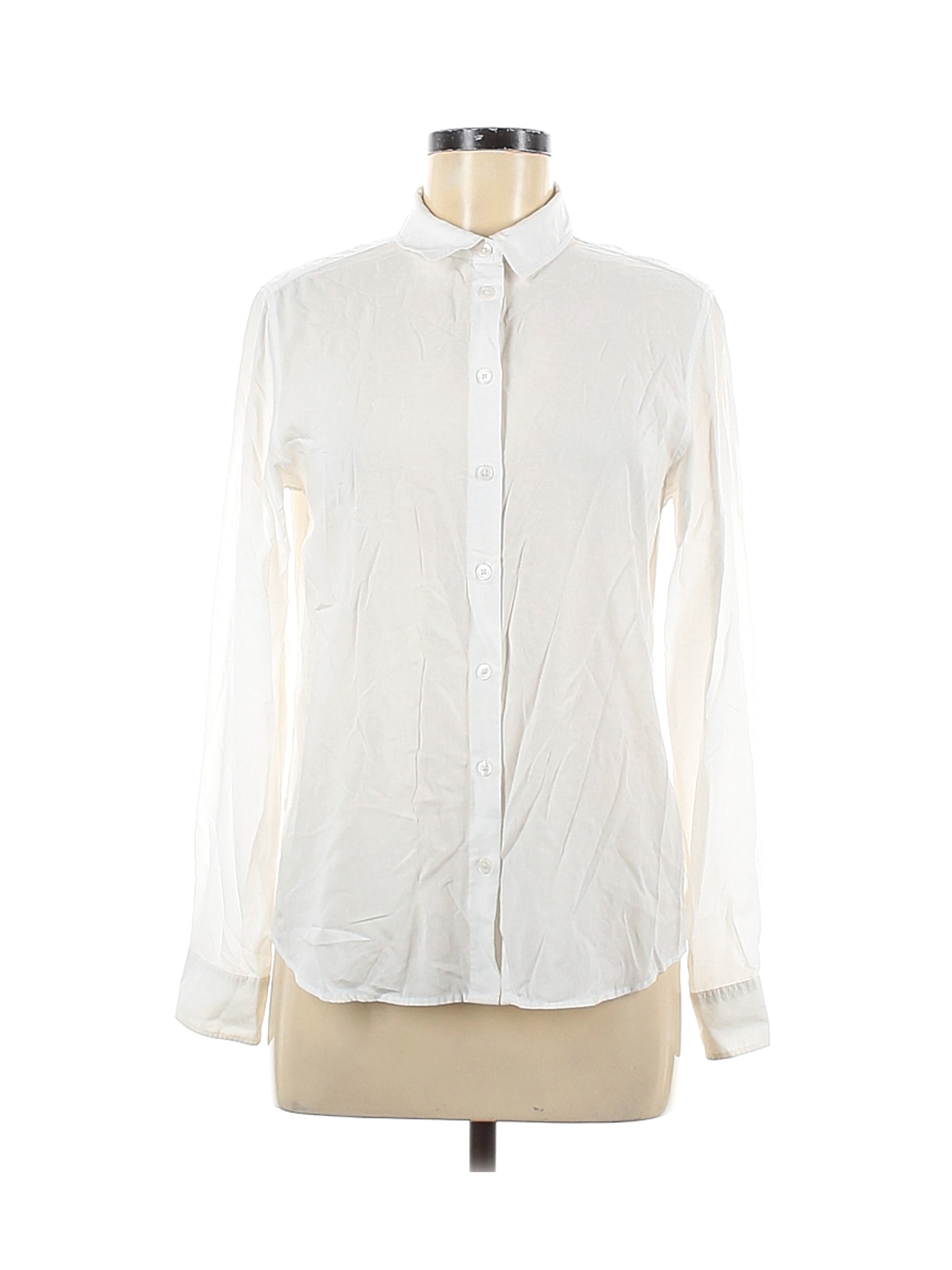 Uniqlo Women White Long Sleeve Button-Down Shirt M | eBay