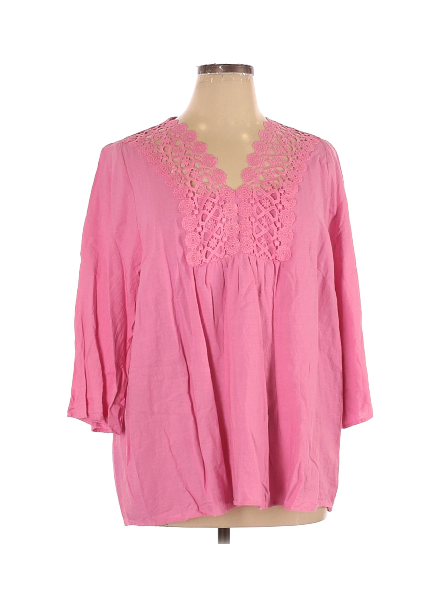 Adrienne Vittadini Women Pink 3/4 Sleeve Top 2X Plus | eBay