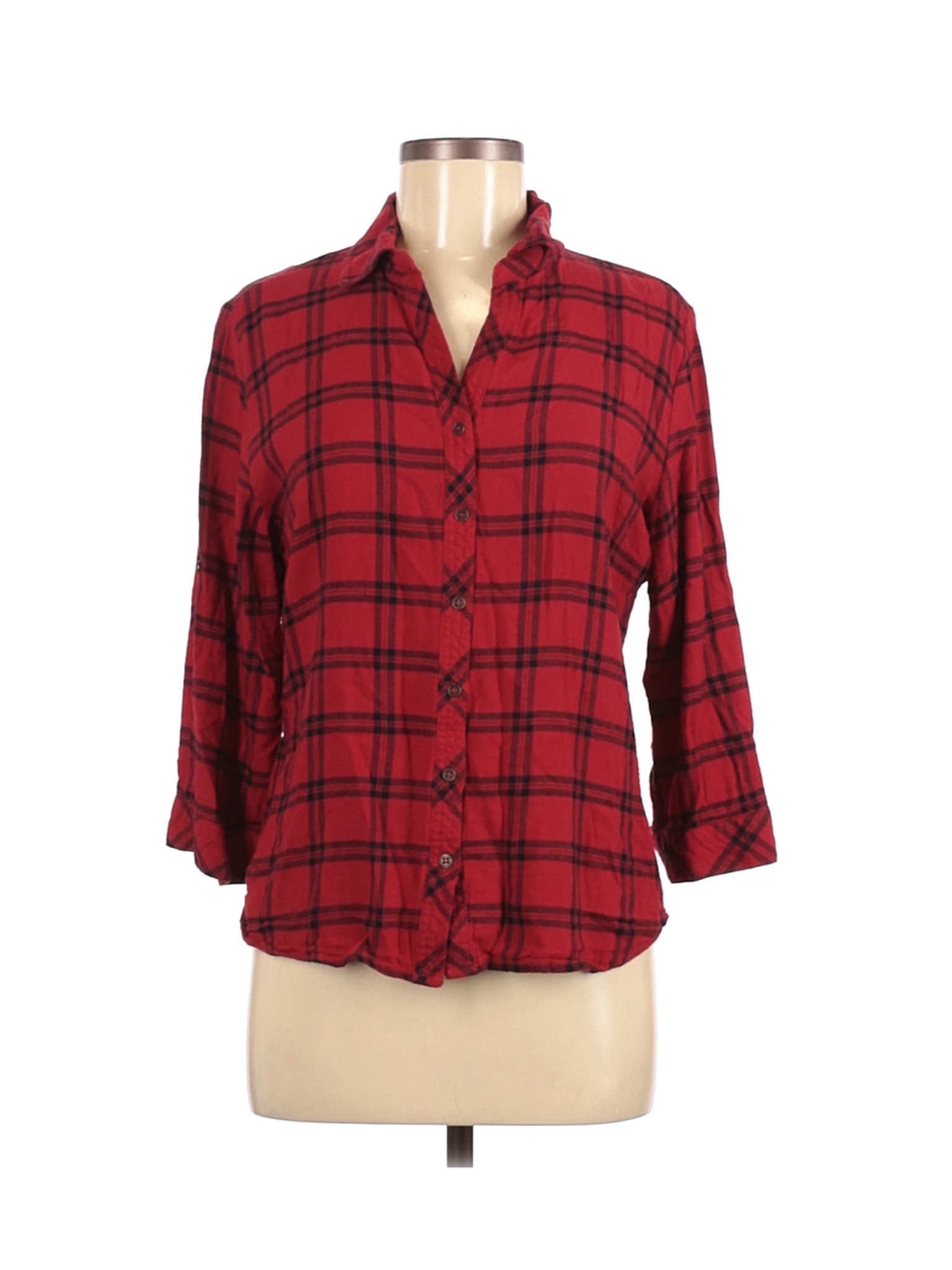 Hester & Orchard Women Red 3/4 Sleeve Button-Down Shirt M | eBay