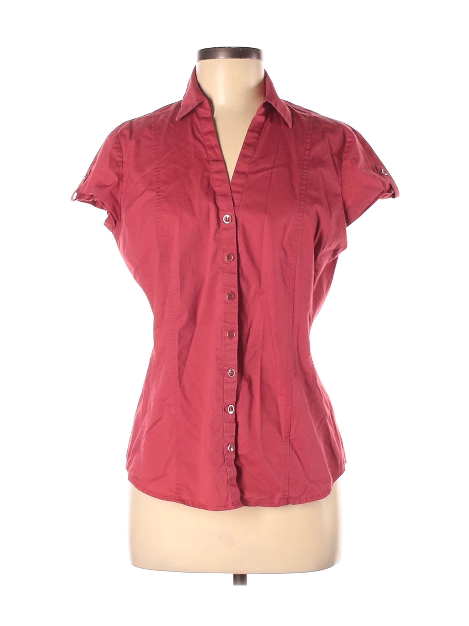 short sleeve red button down shirt women