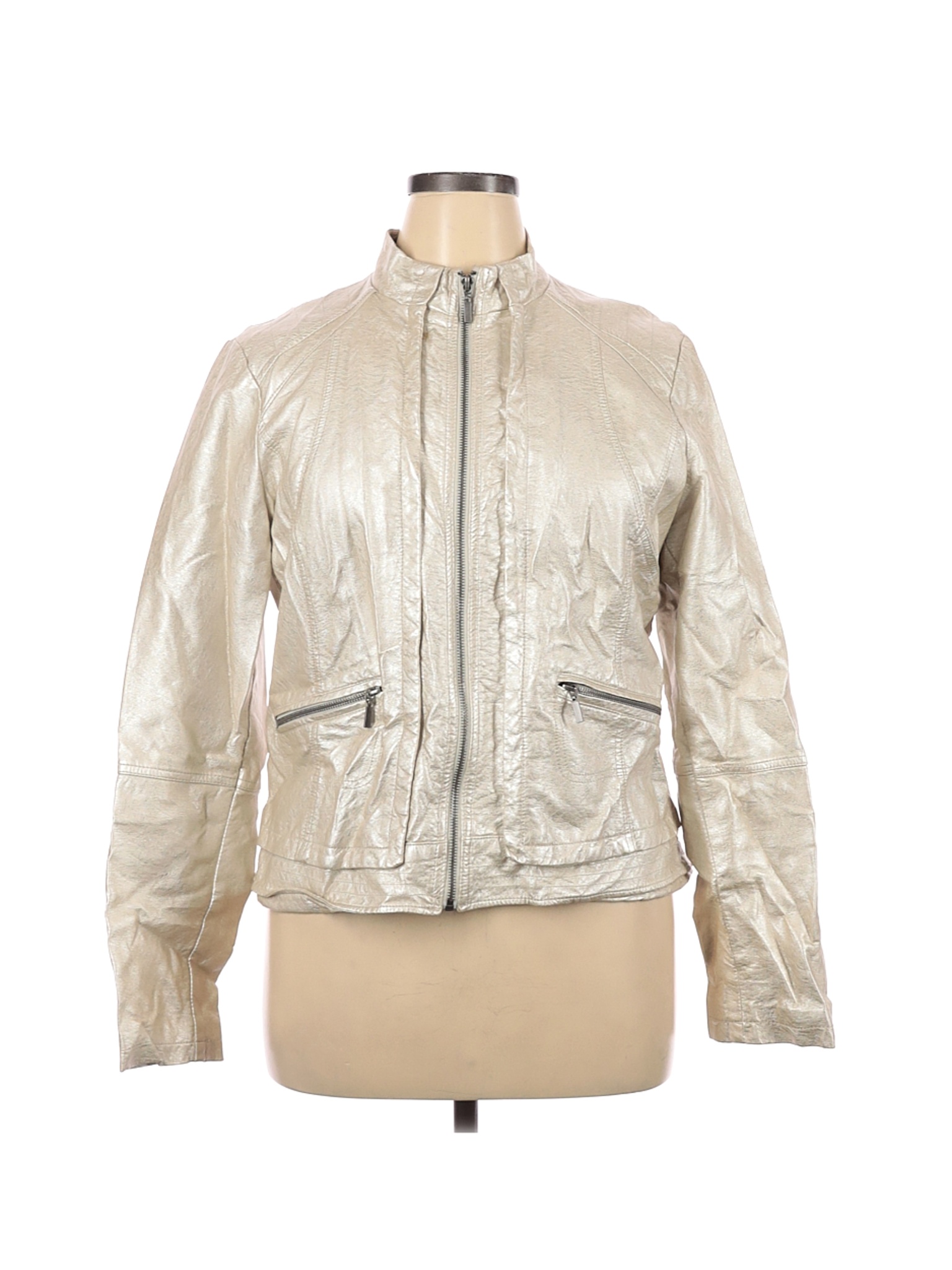 a.n.a. A New Approach 100 Viscose Solid Gold Faux Leather Jacket Size