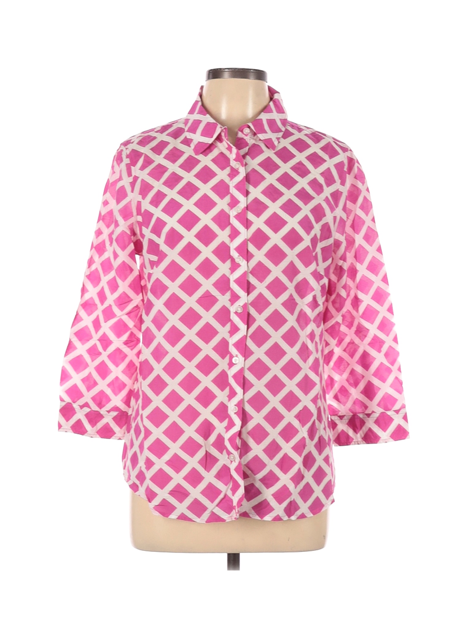 Jcpenney Women Pink 3/4 Sleeve Button-Down Shirt L | eBay