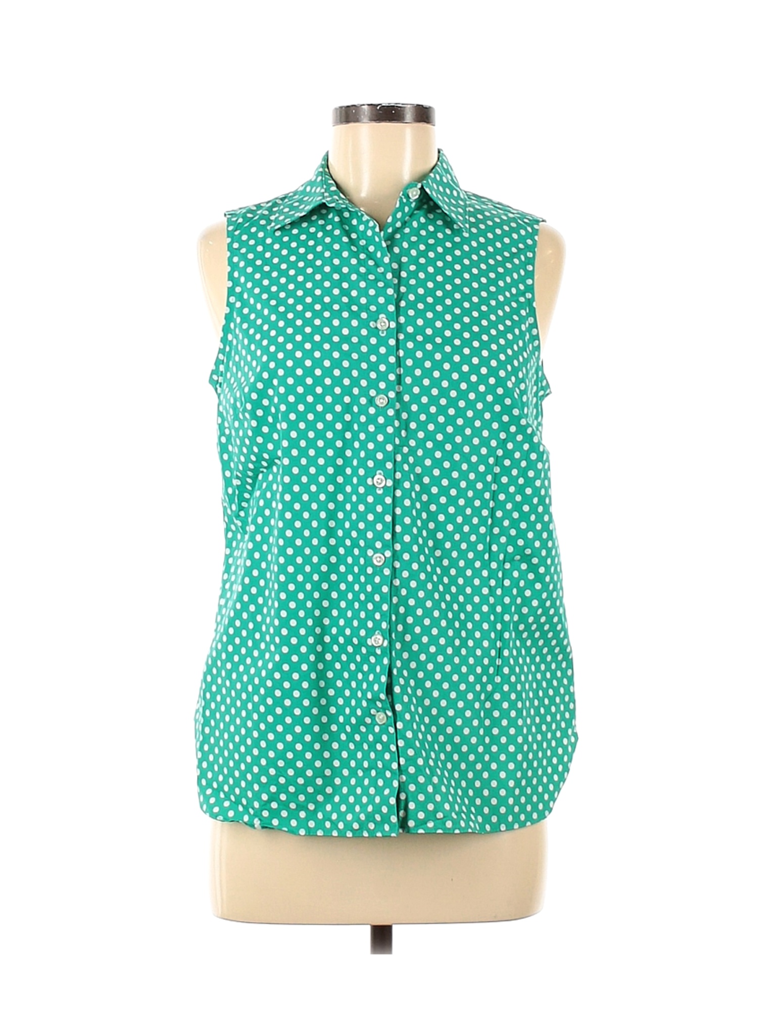 Lands' End Women Blue Sleeveless Button-Down Shirt 8 | eBay