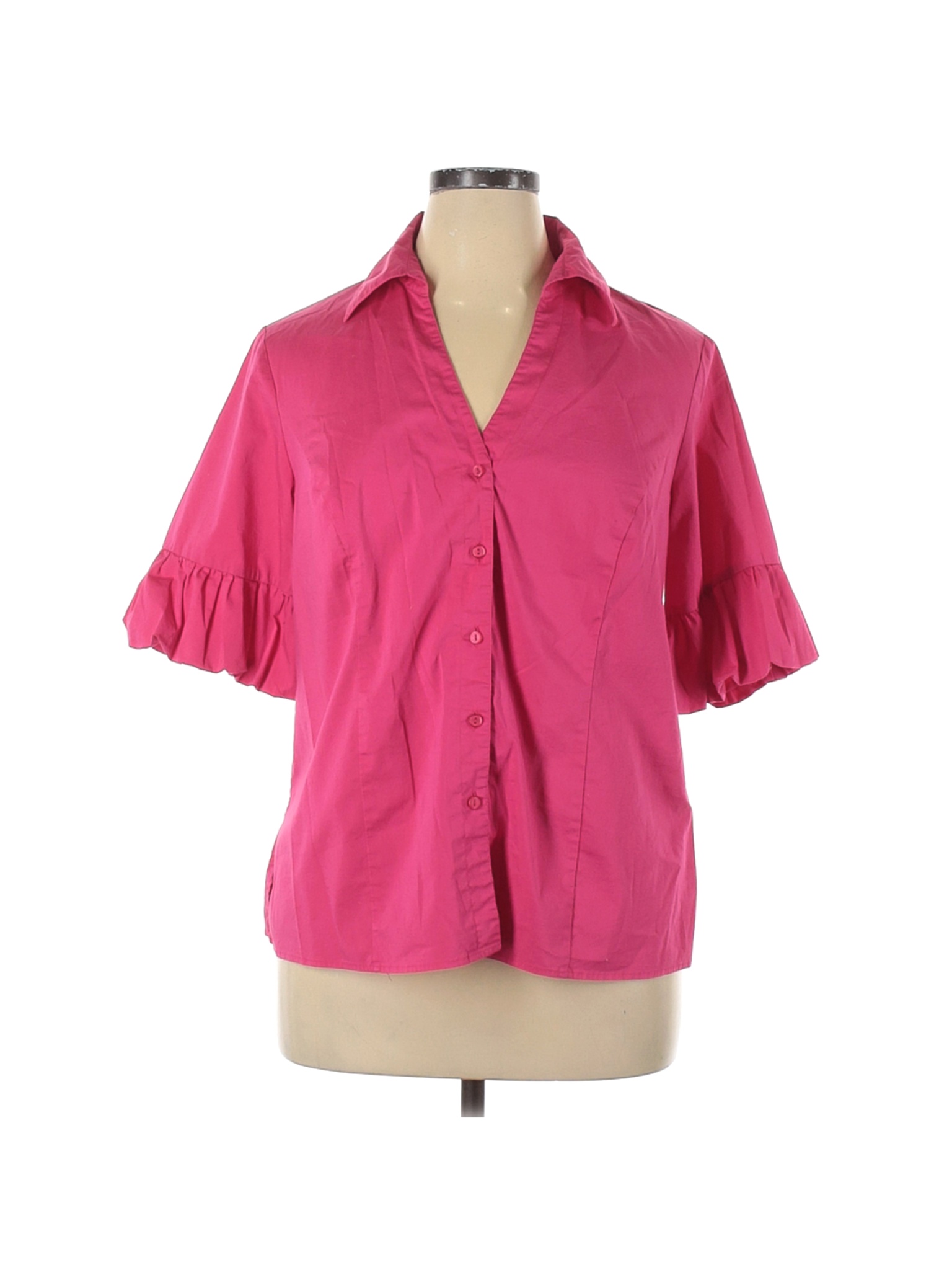 Kim Rogers Signature Women Pink Short Sleeve Button-Down Shirt 1X Plus ...