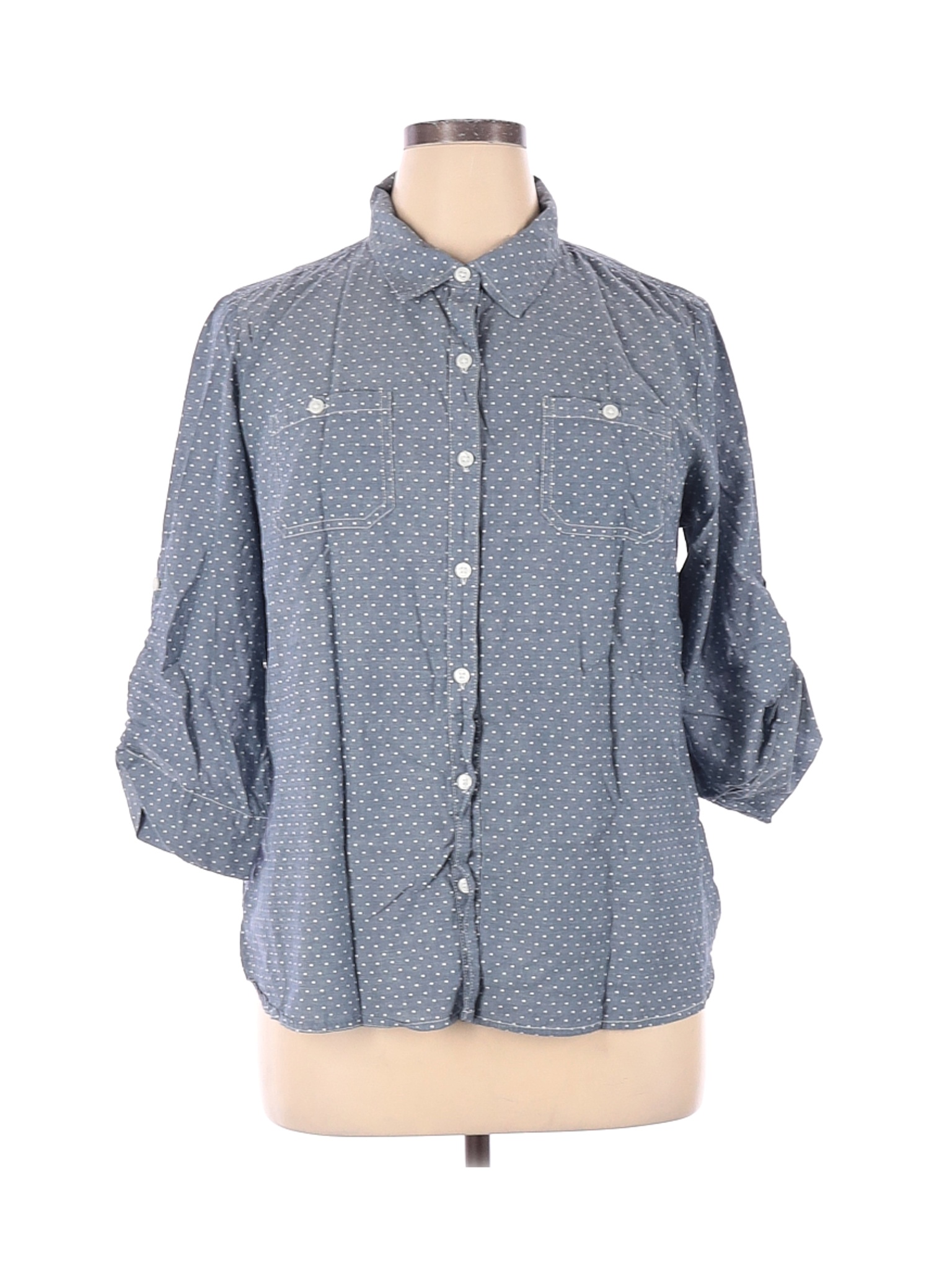 Studio Works Women Blue 3/4 Sleeve Button-Down Shirt XL | eBay