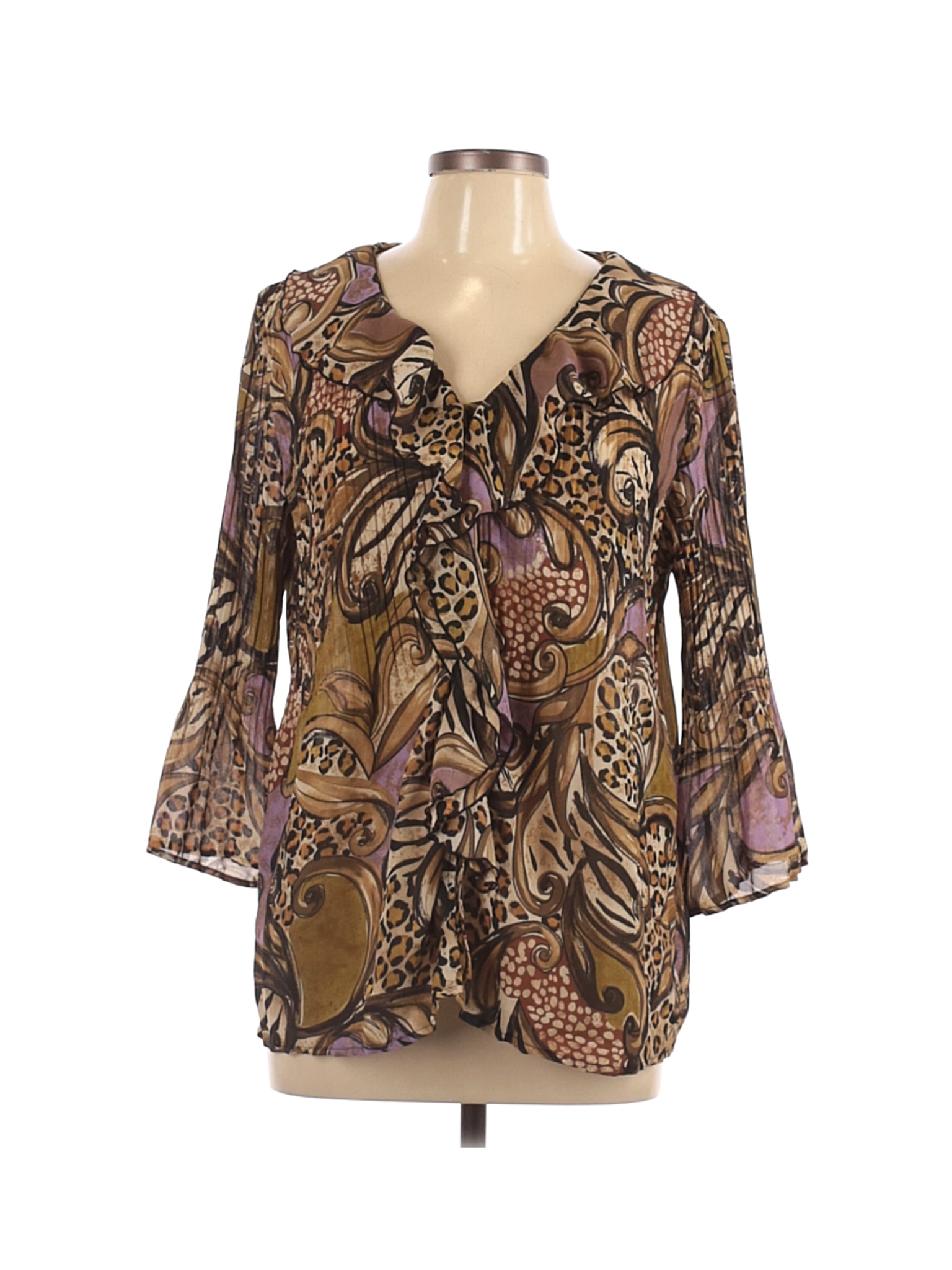 New Directions Women Brown 3/4 Sleeve Blouse L Petites | eBay