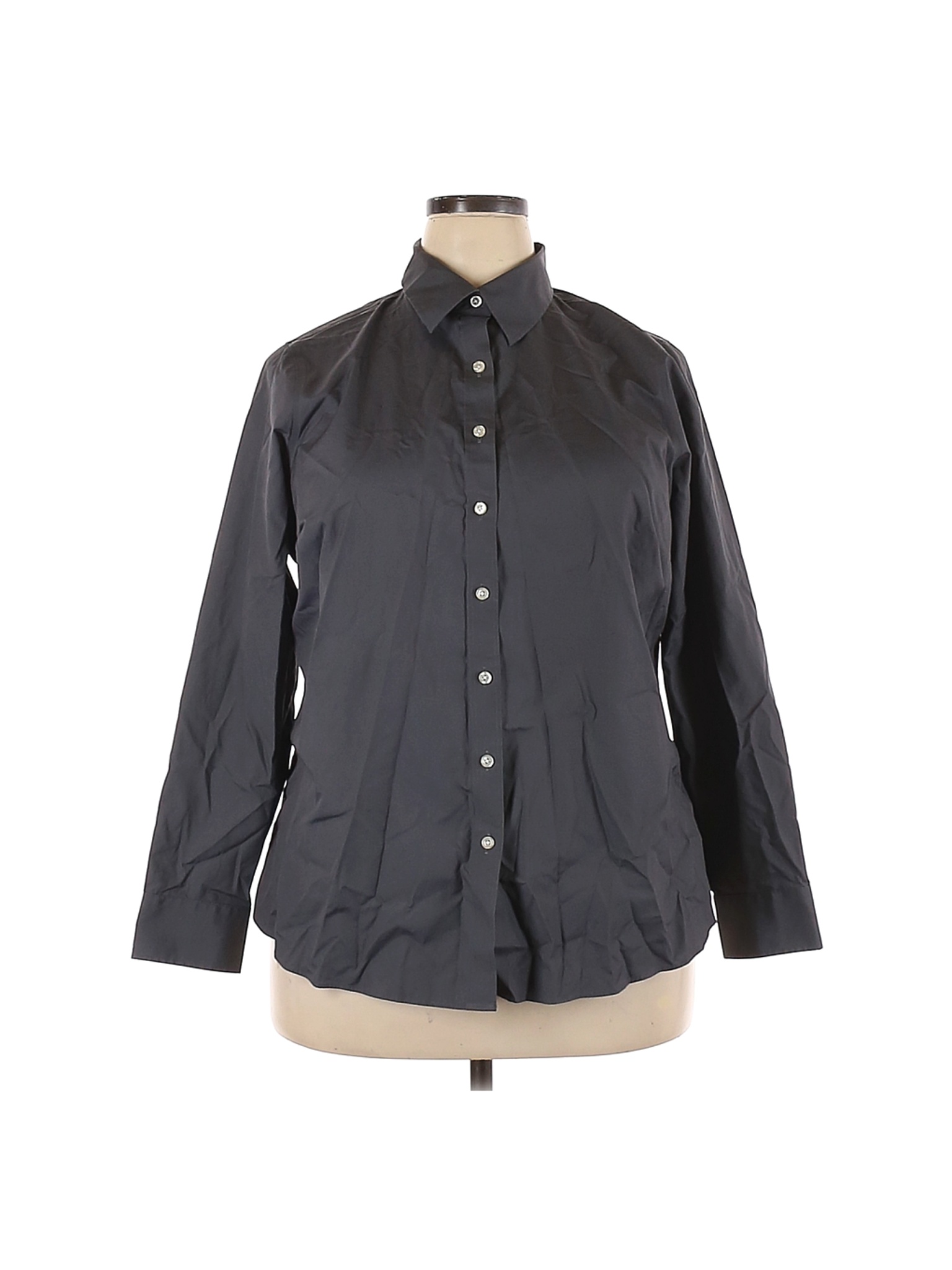 Lands' End Women Gray Long Sleeve Button-Down Shirt 18 Plus | eBay