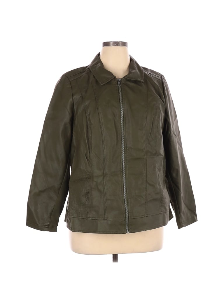 Cj Banks 100% Polyurethane Solid Green Faux Leather Jacket Size 1X ...