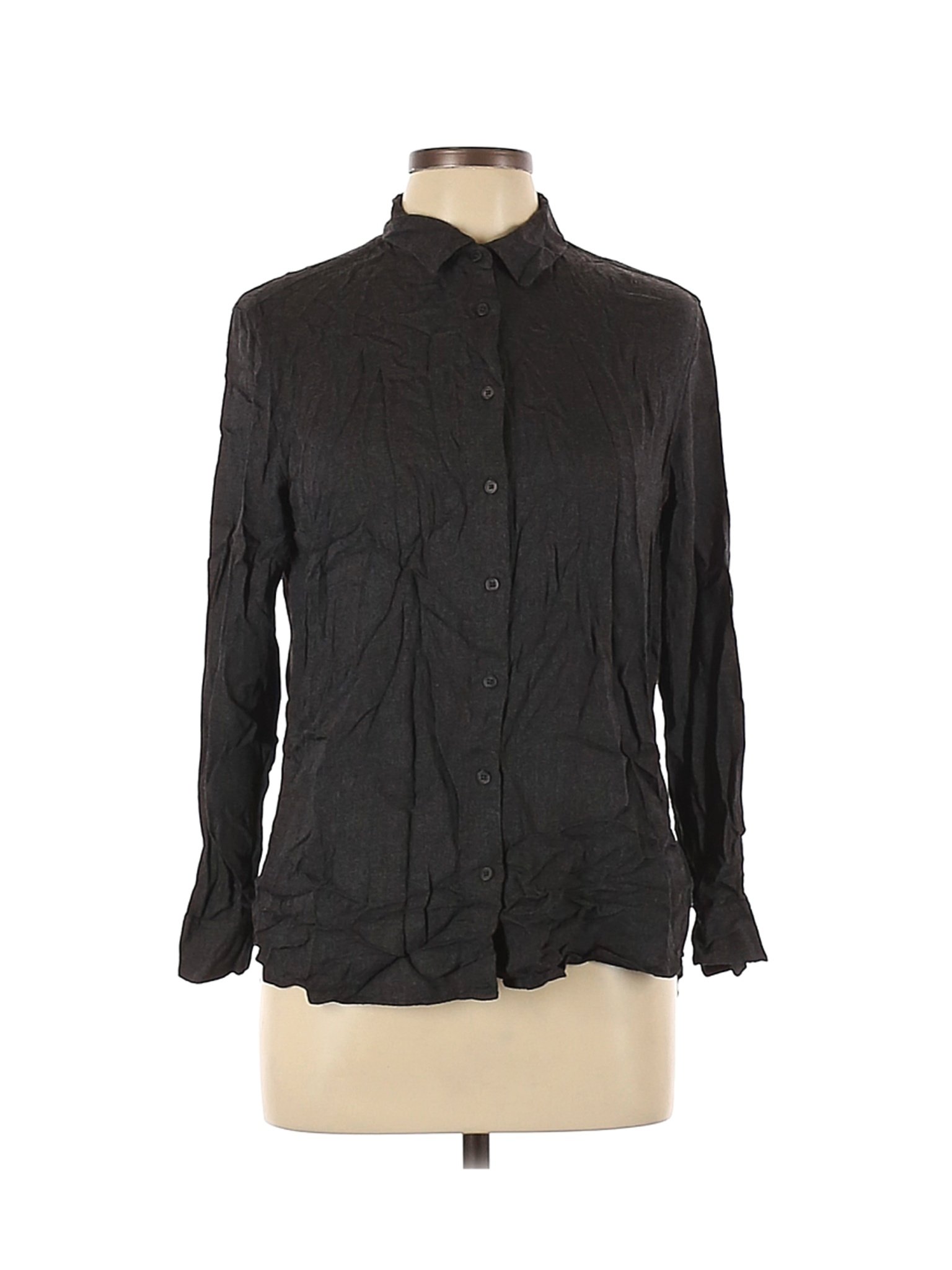 Uniqlo Women Black Long Sleeve Button-Down Shirt L | eBay