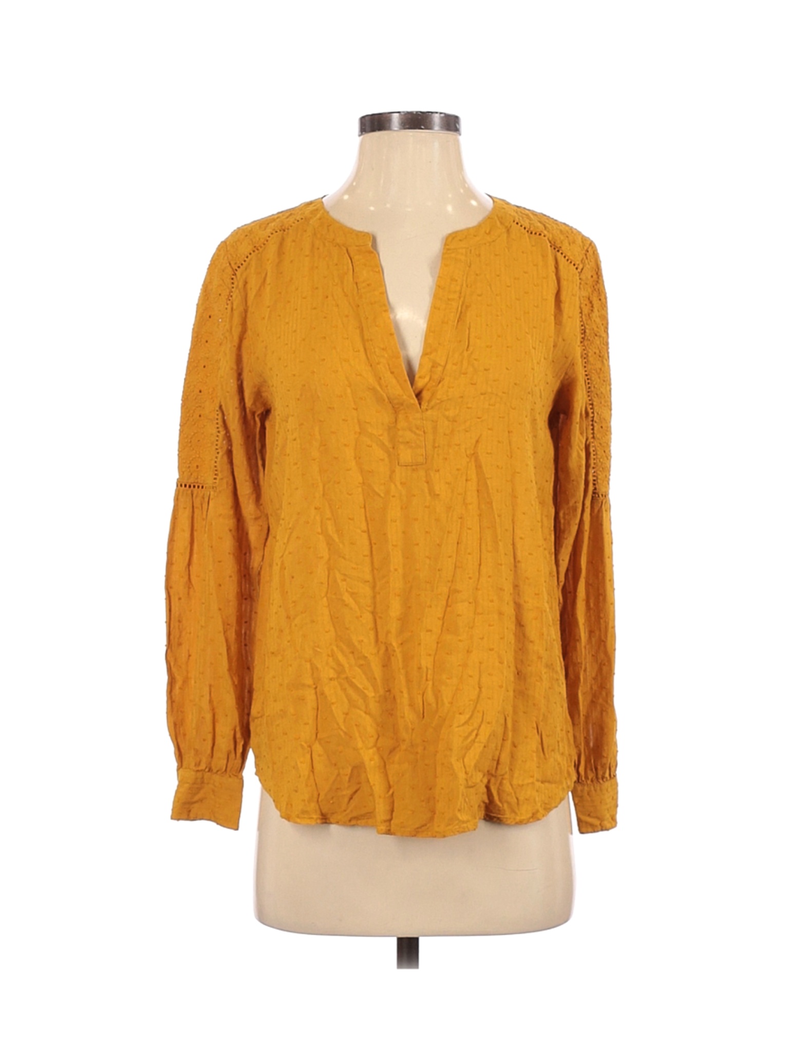 Ann Taylor Loft 100 Rayon Solid Colored Orange Long Sleeve Blouse Size