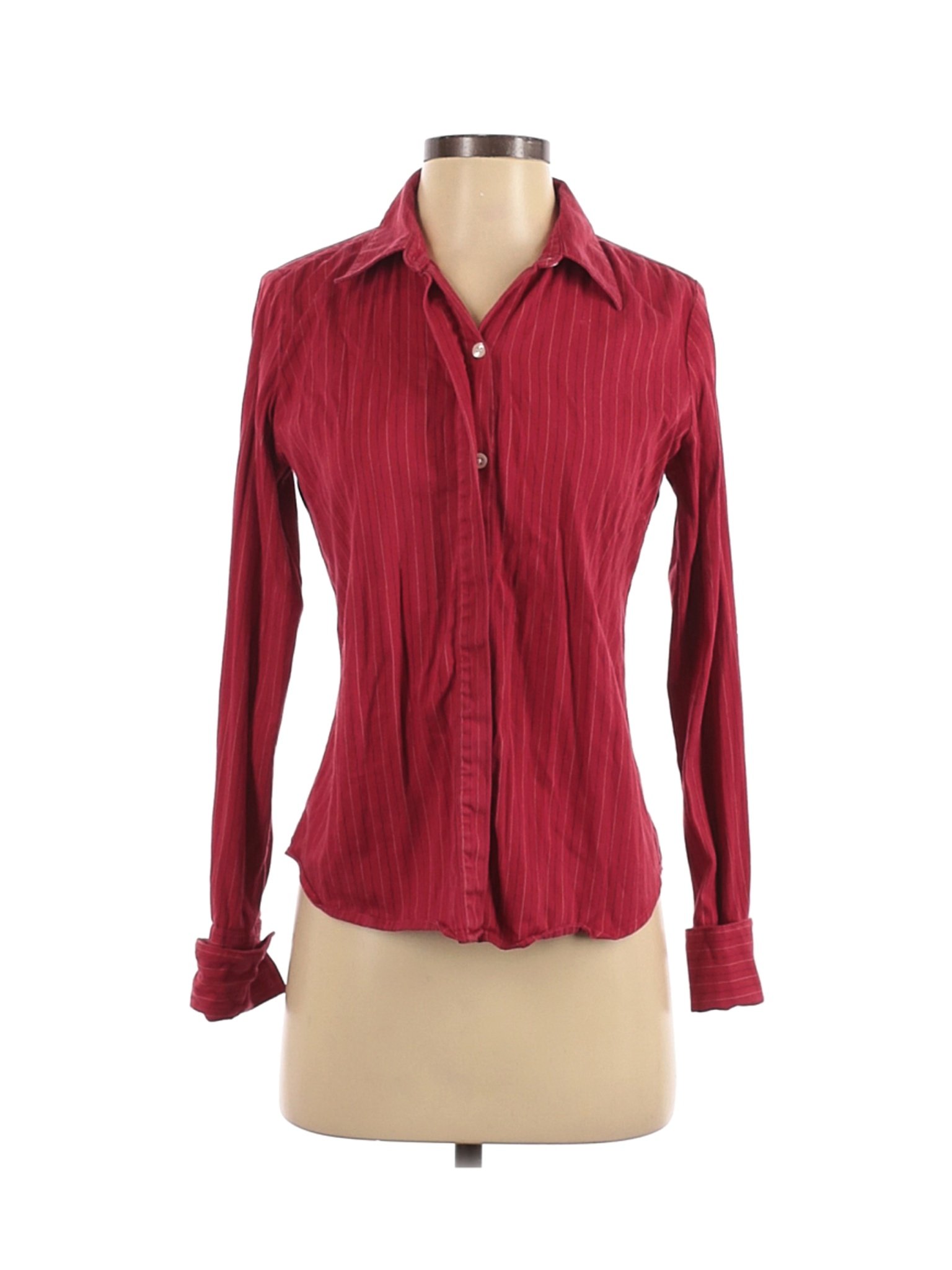 womens red long sleeve button up shirt
