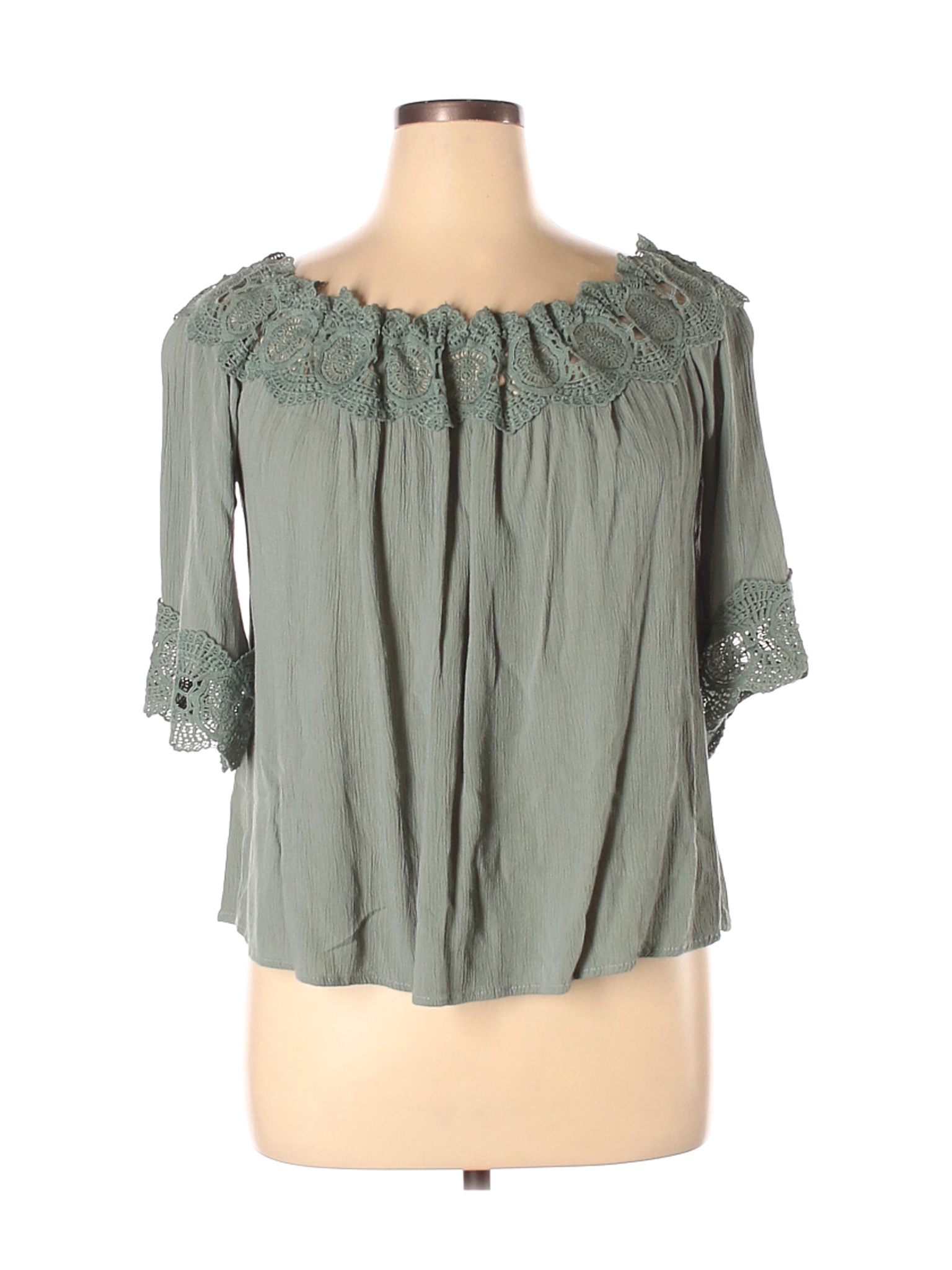 Haute Monde Women Green 3/4 Sleeve Blouse XL | eBay