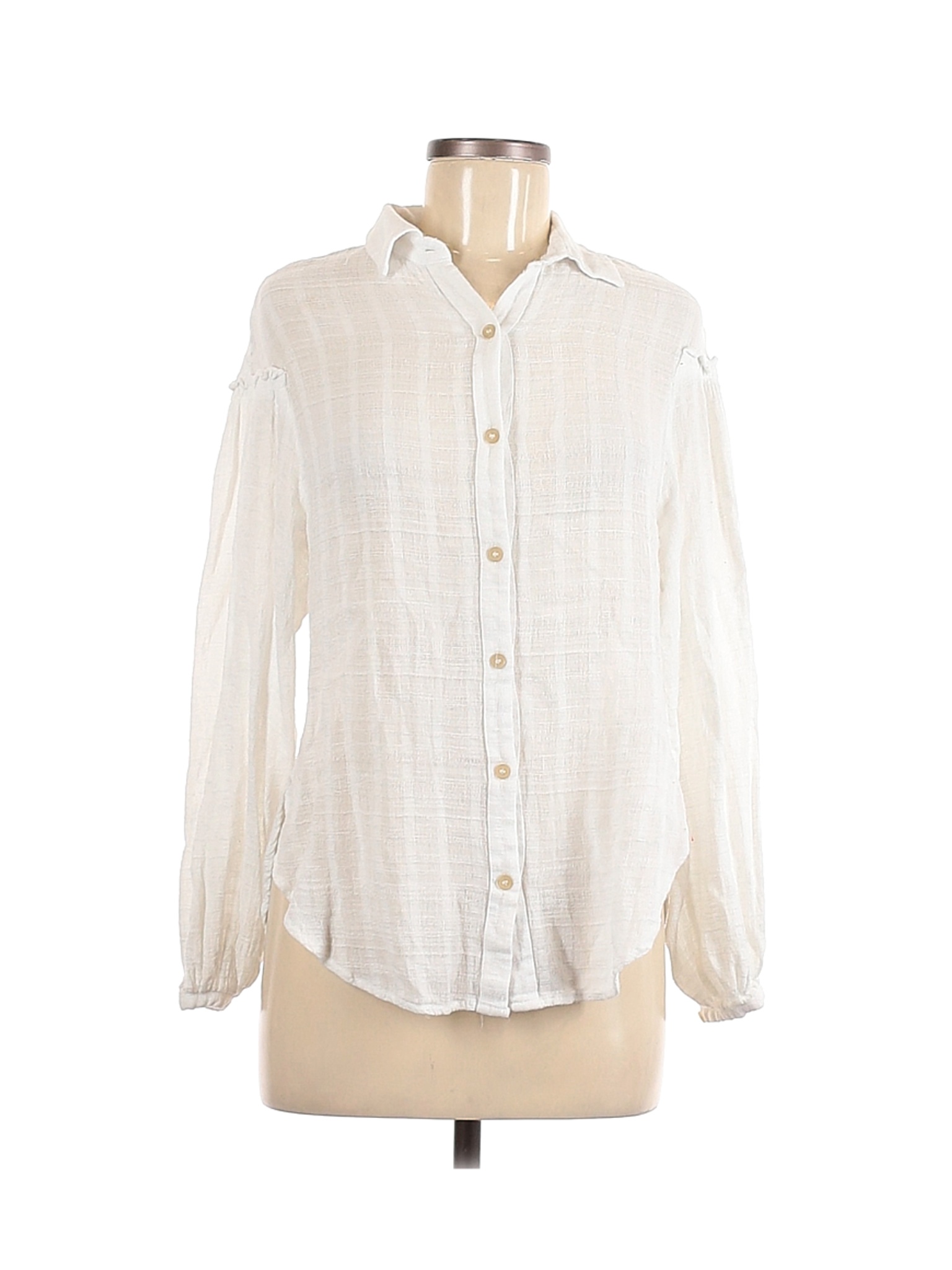 Free People Women White Long Sleeve Button-Down Shirt M | eBay