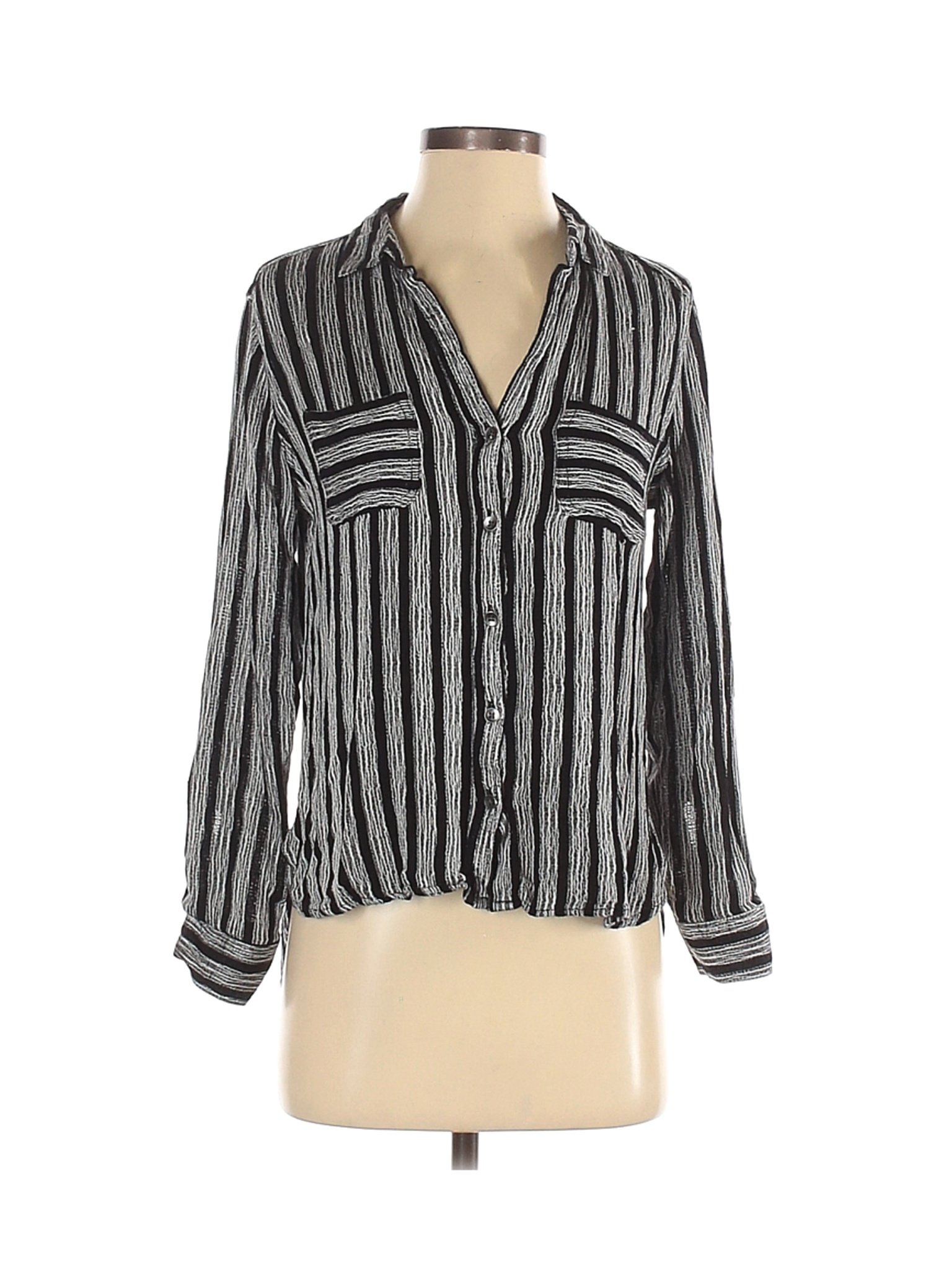 Rock & Republic Women Black 3/4 Sleeve Button-Down Shirt S | eBay