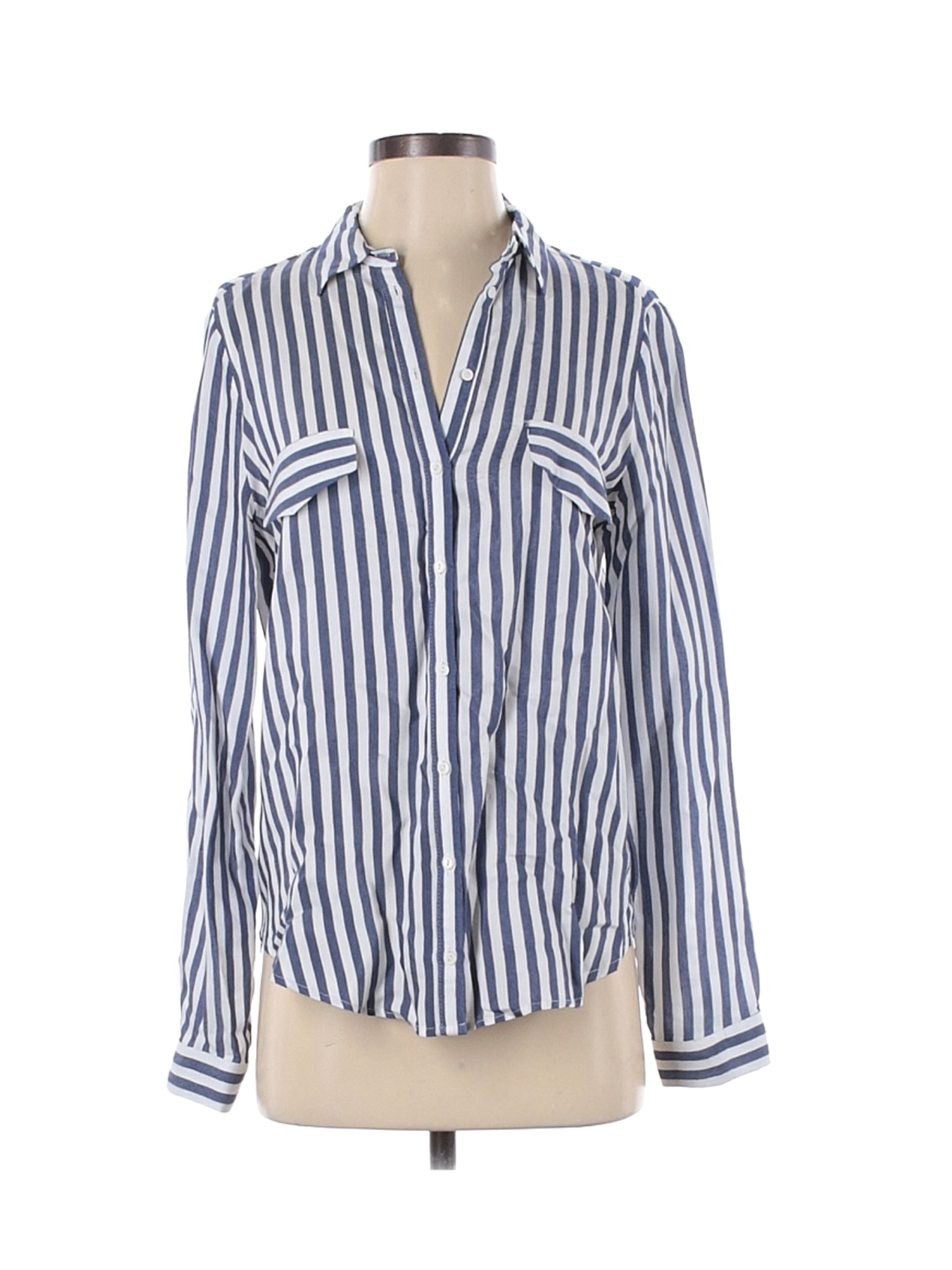 Zara Basic Women Blue Long Sleeve Button-Down Shirt S | eBay