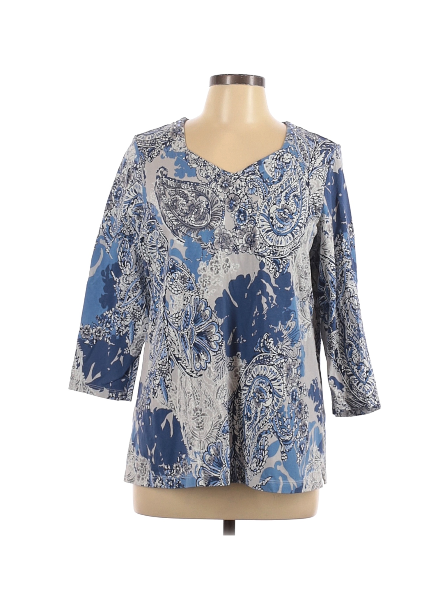 Alfred Dunner Women Blue 3/4 Sleeve Top L | eBay
