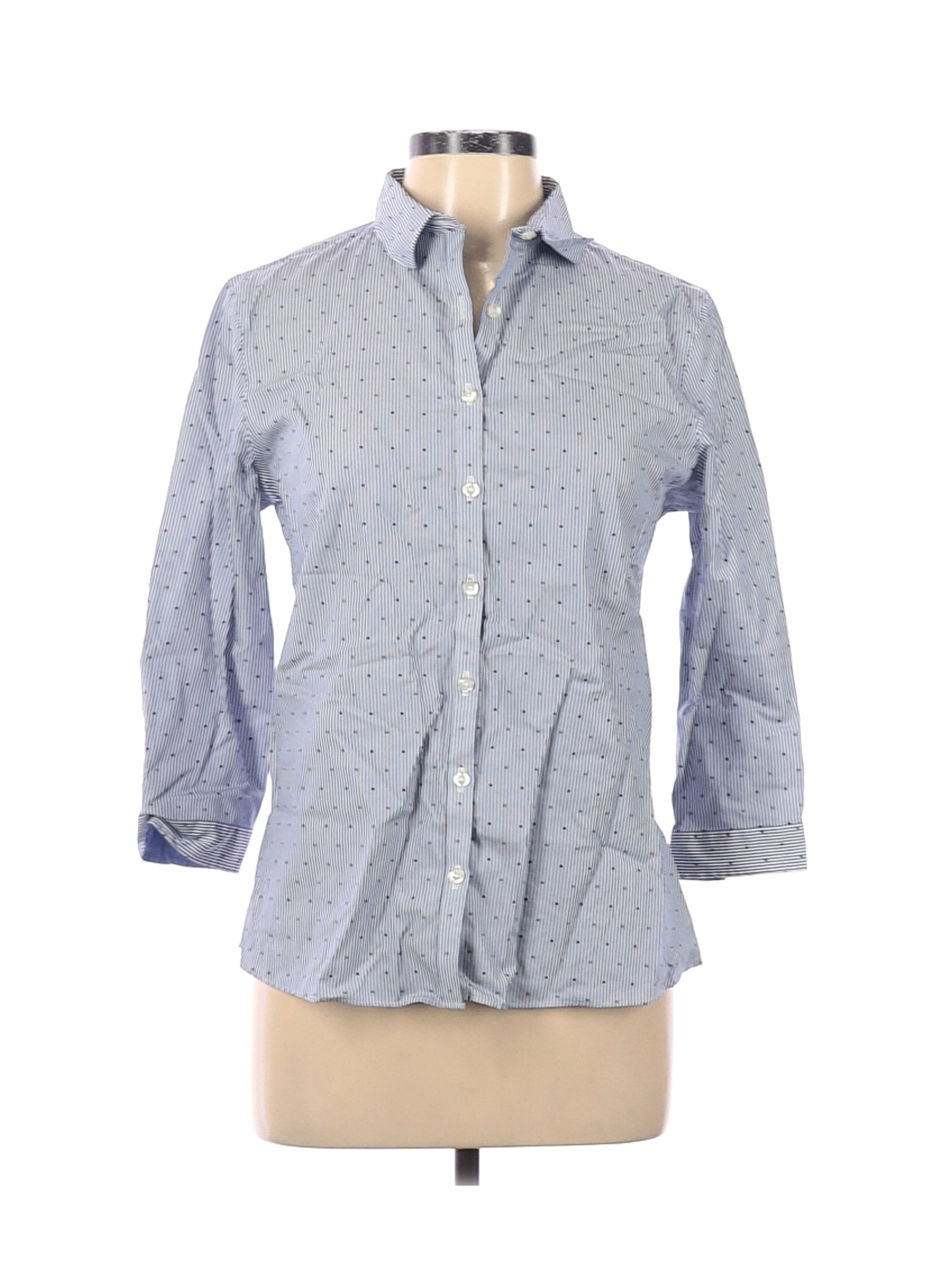 Lands' End Women Blue 3/4 Sleeve Button-Down Shirt 10 | eBay