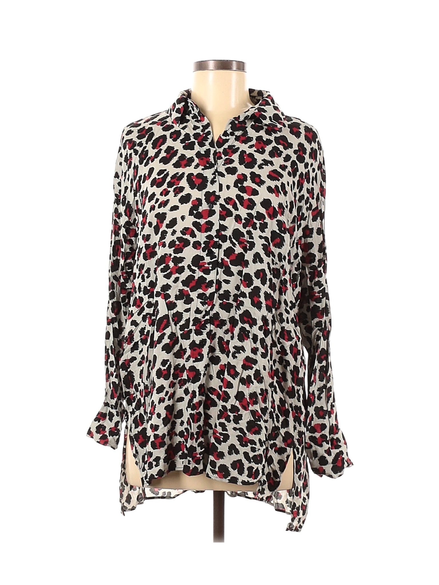 Zara Women Ivory Long Sleeve Button-Down Shirt M | eBay