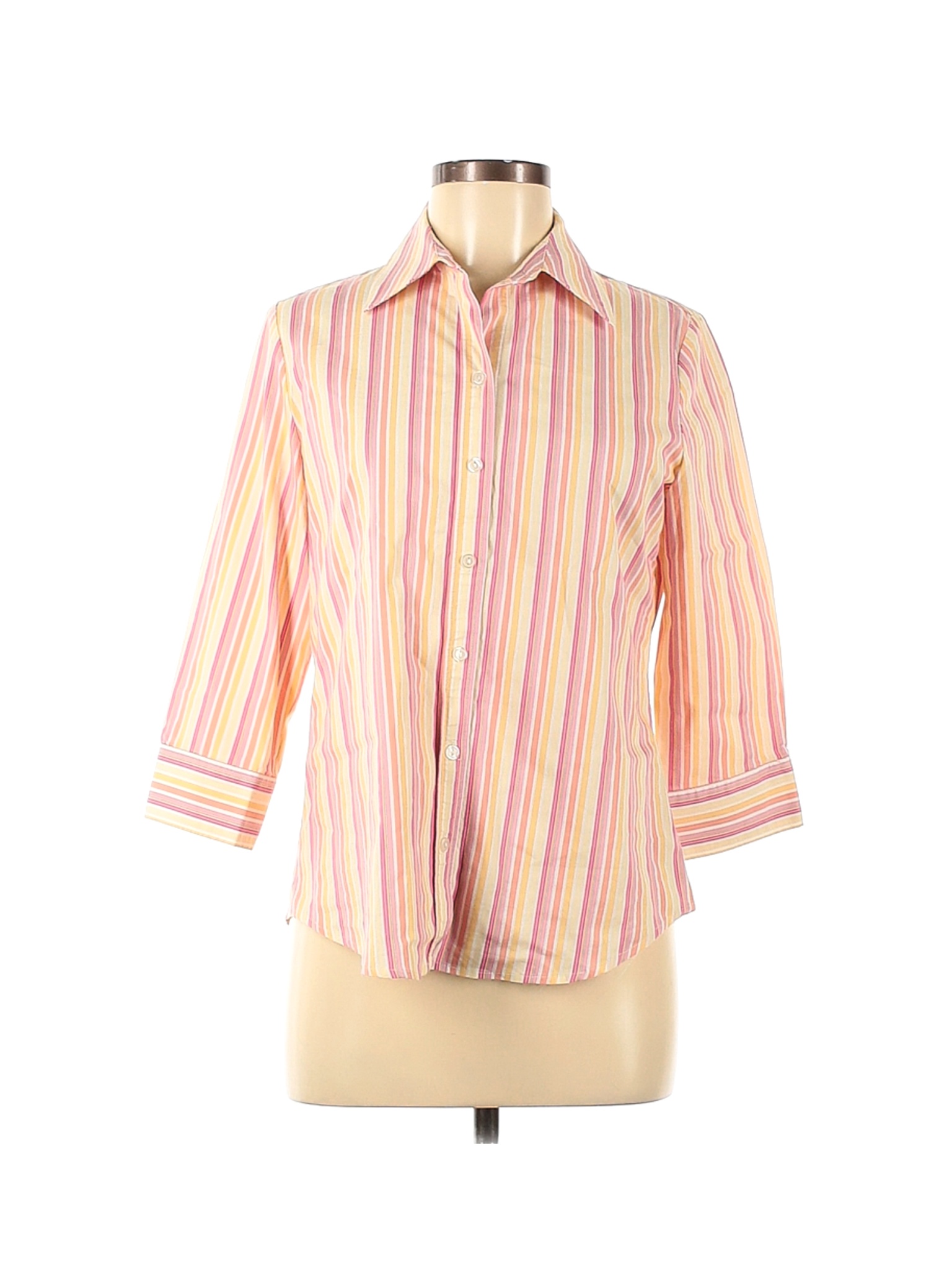 Chico's Women Pink 3/4 Sleeve Button-Down Shirt M | eBay