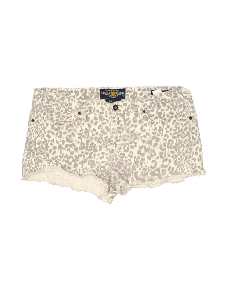 Lucky Brand Leopard Print Multi Color Ivory Denim Shorts Size 12 75