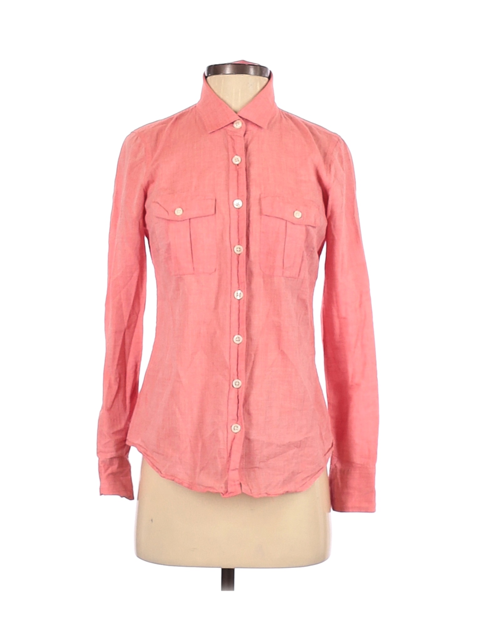 J.Crew Factory Store 100 Cotton Solid Colored Red Long Sleeve Button