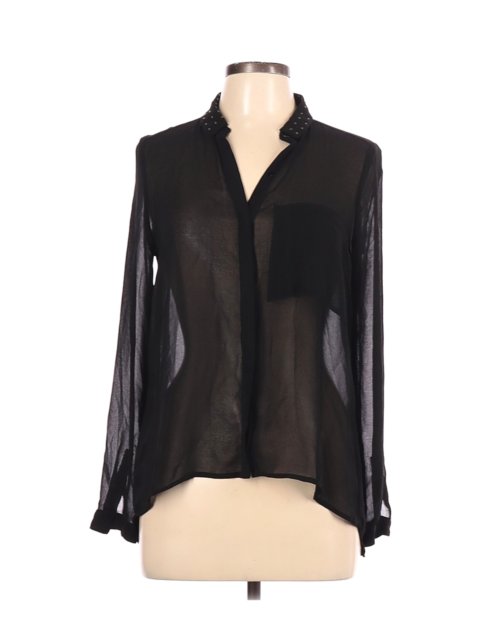 Zara Women Black Long Sleeve Blouse L | eBay