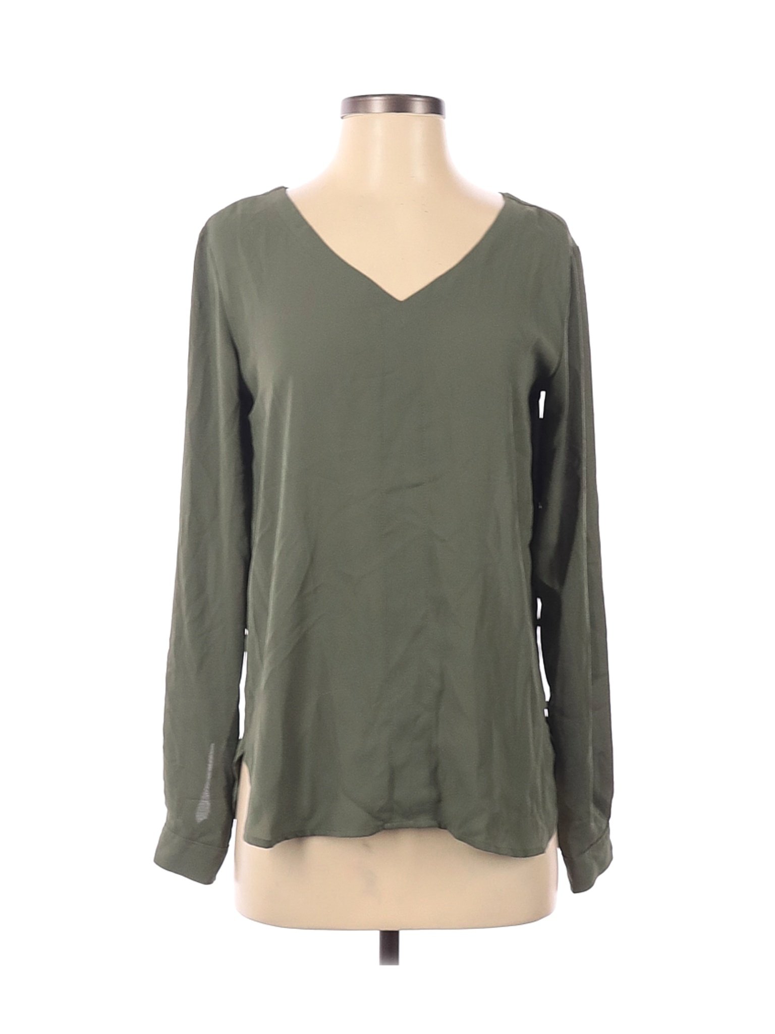 Ann Taylor LOFT Outlet 100% Polyester Solid Green Long Sleeve Blouse ...