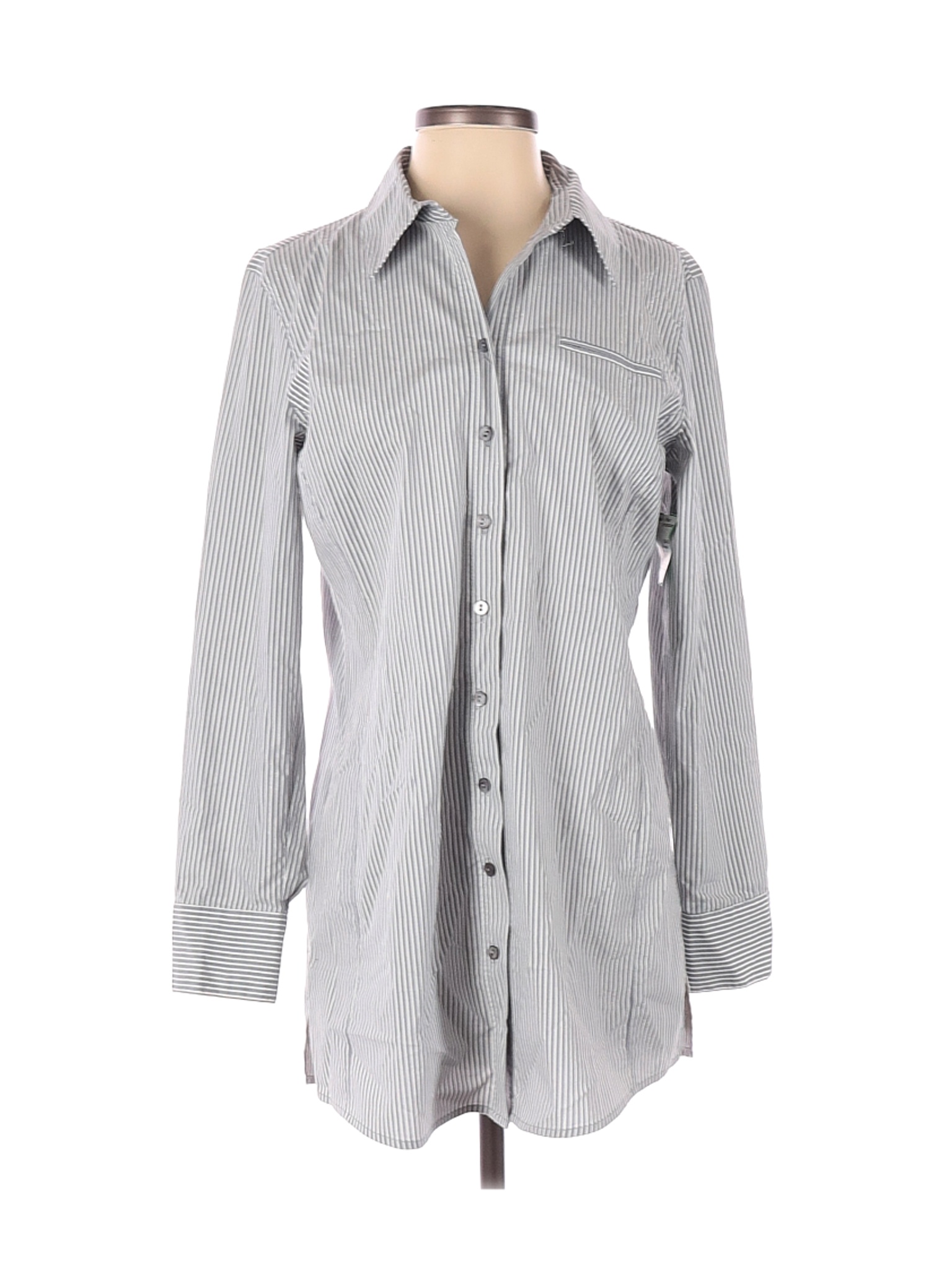 NWT Chico's Women Gray Long Sleeve Button-Down Shirt M | eBay