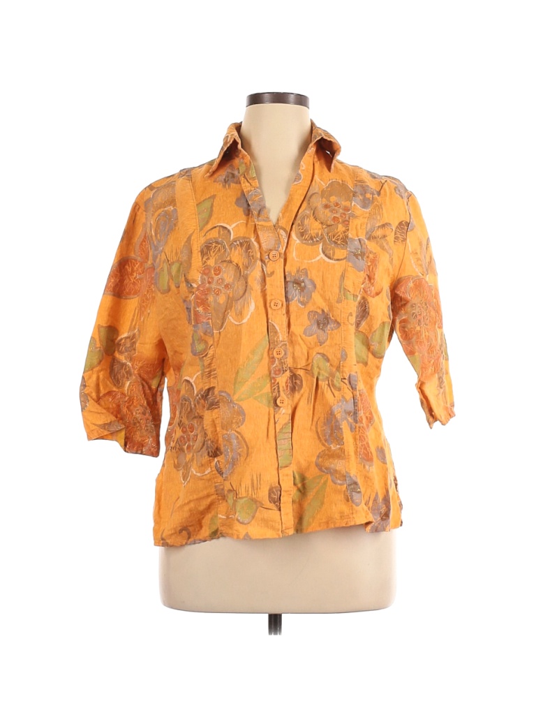 Harve Benard Floral Yellow Orange Long Sleeve Blouse Size XL - 87% off ...