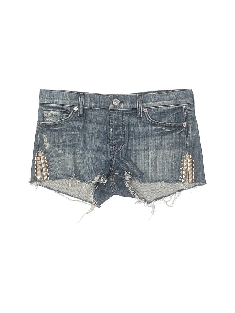 7 For All Mankind Solid Blue Denim Shorts 25 Waist - 82% off | thredUP