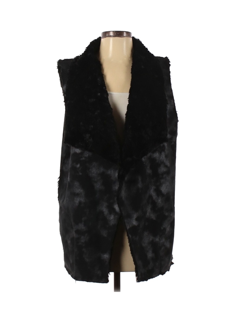 Saks Fifth Avenue 100% Polyester Solid Black Faux Fur Vest Size S - 79% ...