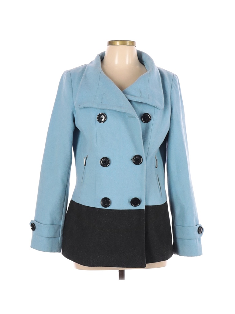 New York & Company Solid Blue Coat Size M - 73% off | thredUP