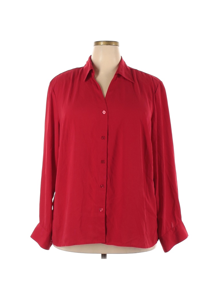 Notations 100% Polyester Solid Red Long Sleeve Blouse Size 2X (Plus ...