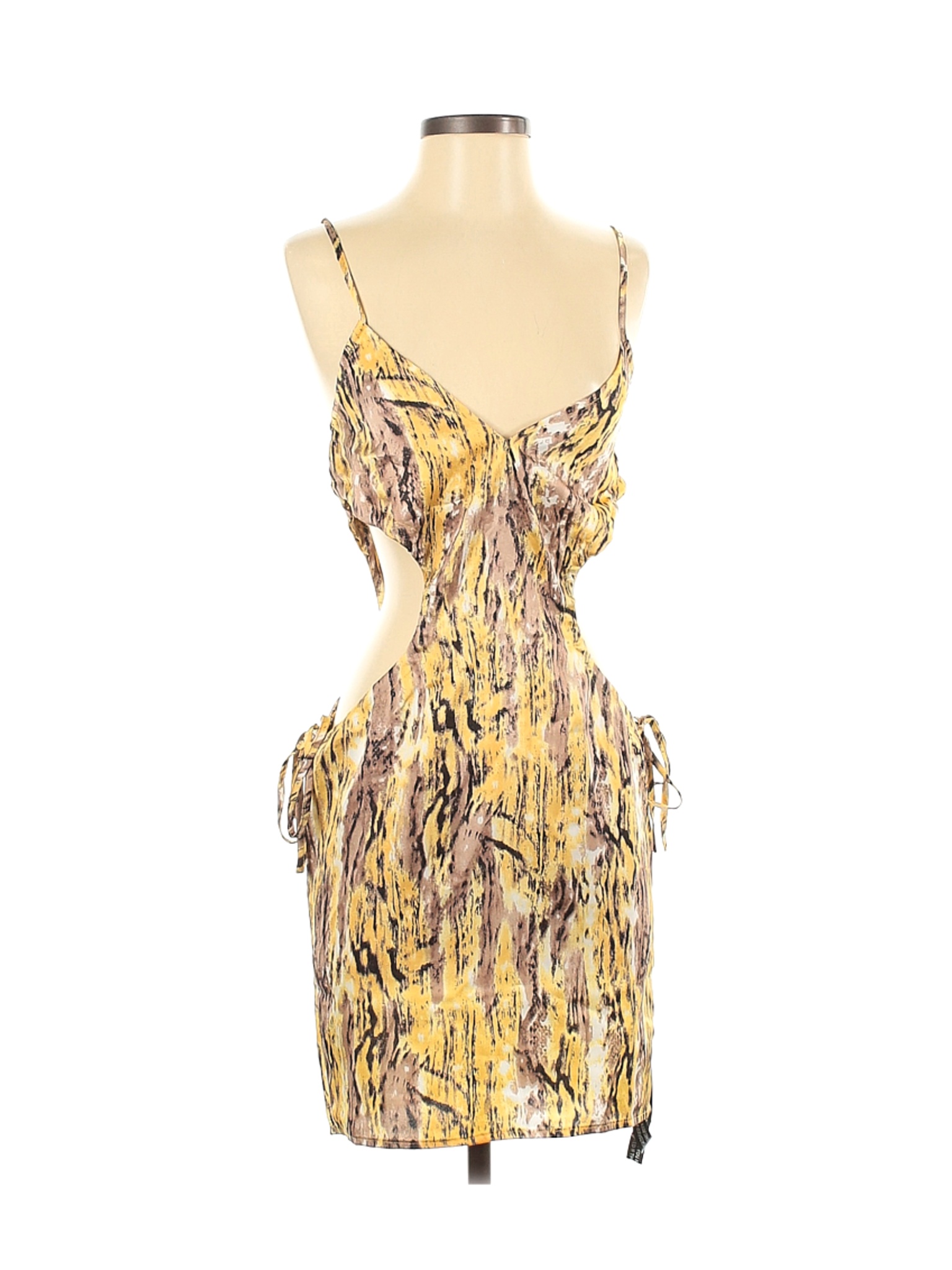 PrettyLittleThing 100% Polyester Yellow Cocktail Dress Size 4