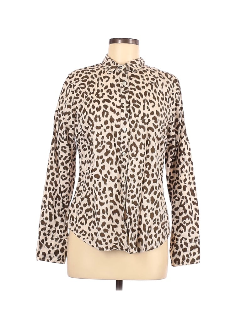 J.Crew Animal Print Leopard Print Brown Long Sleeve Button-Down Shirt Size 6 - photo 1