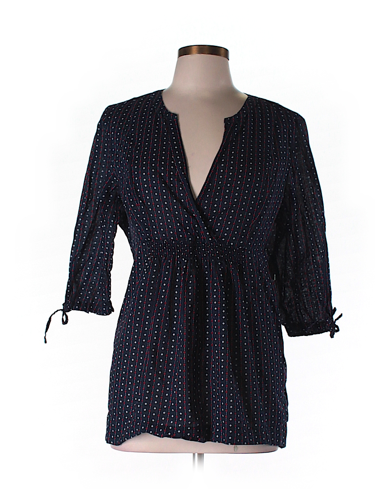 Tommy Hilfiger 100% Cotton Print Dark Blue 3/4 Sleeve Blouse Size L ...