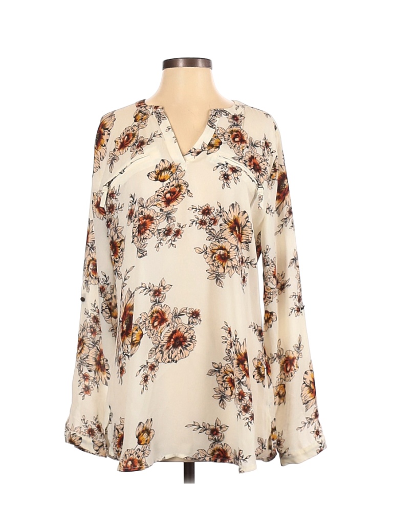 Maurices 100 Polyester Floral Ivory Long Sleeve Blouse Size L 61