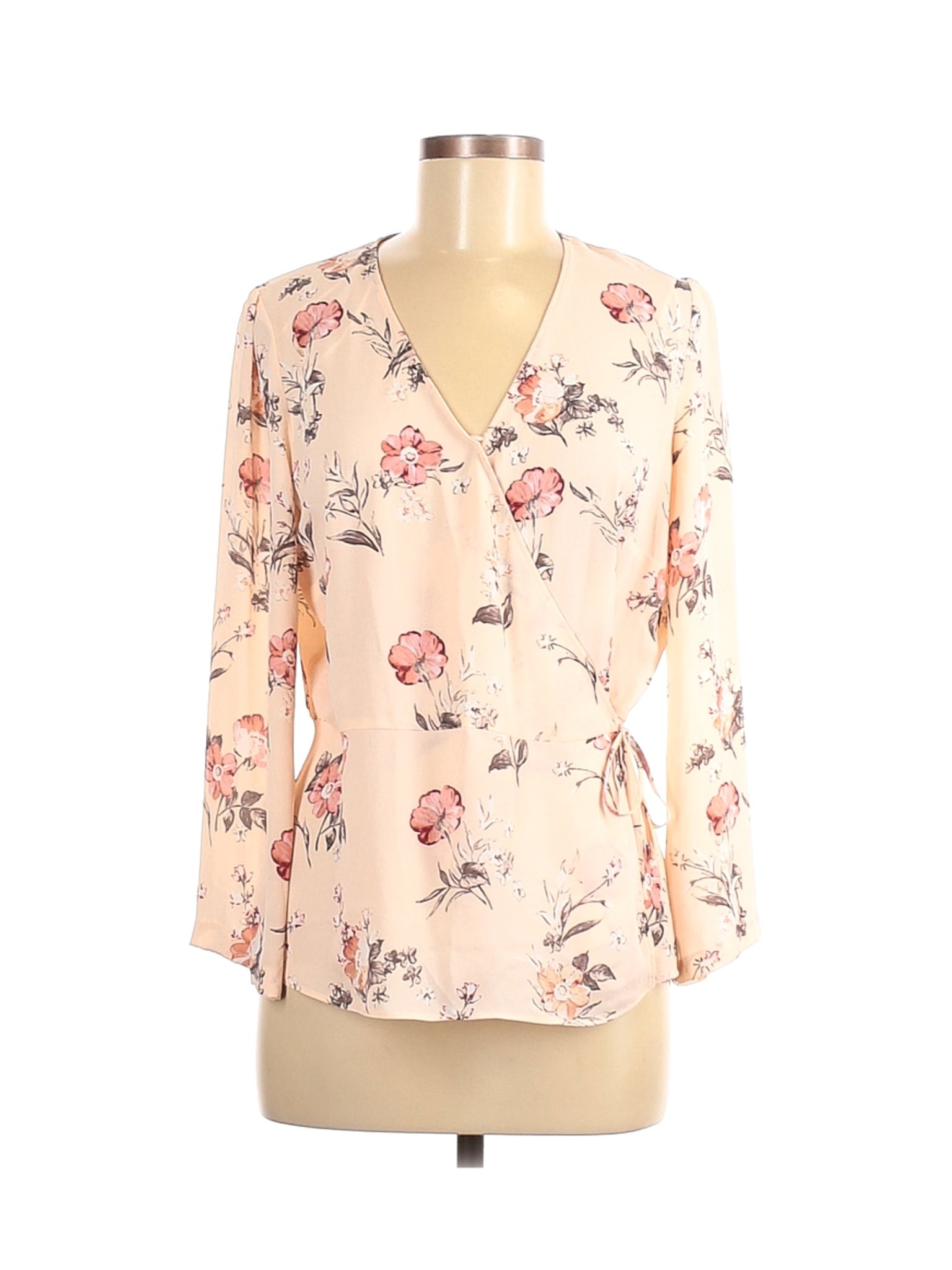 Rose + Olive 100% Polyester Floral Ivory Pink Long Sleeve Blouse Size S ...