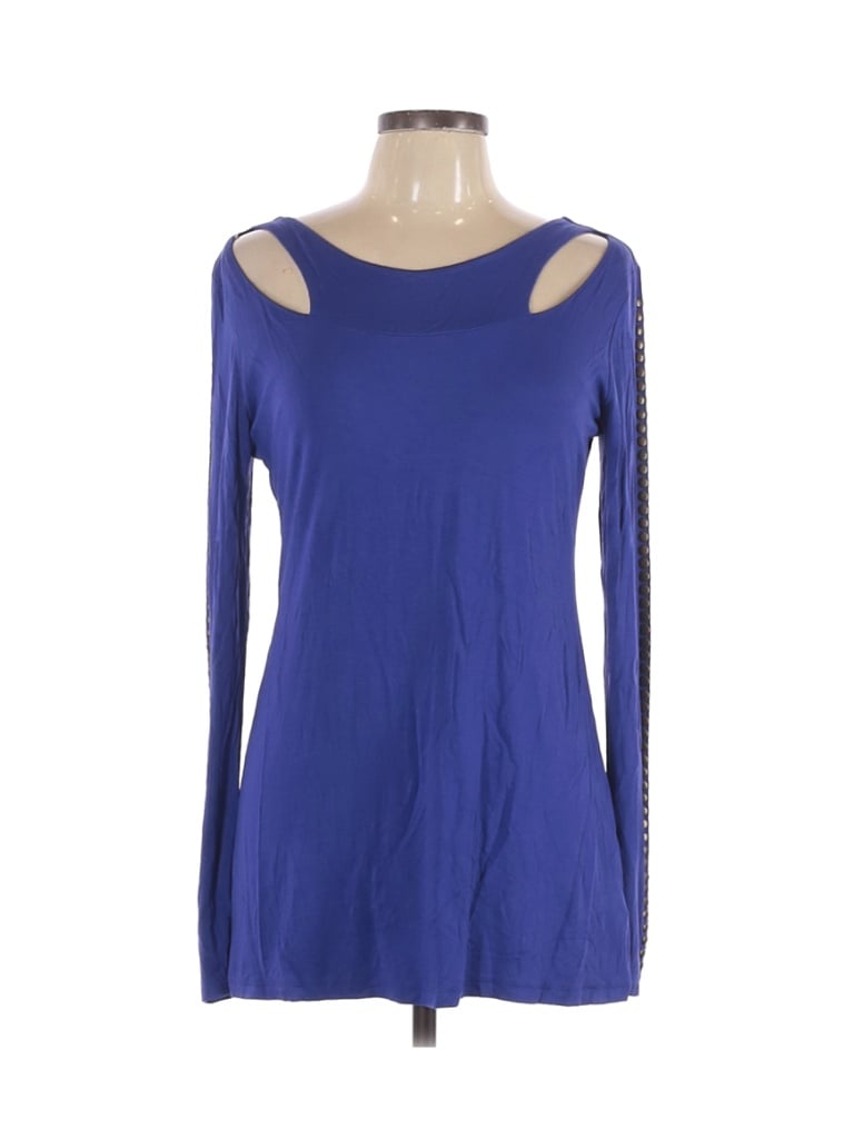 Nicole by Nicole Miller Solid Blue Long Sleeve Top Size L - 77% off ...