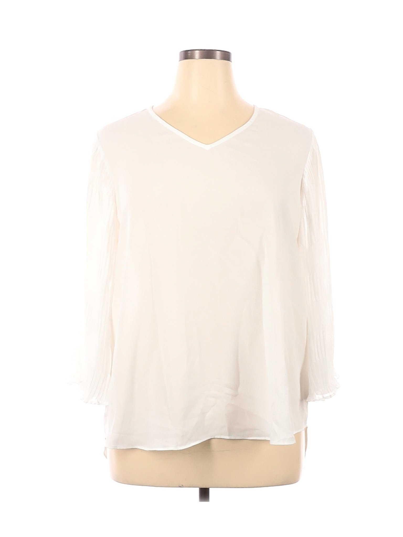 C established 1946 100% Polyester Solid Ivory White Long Sleeve Blouse ...