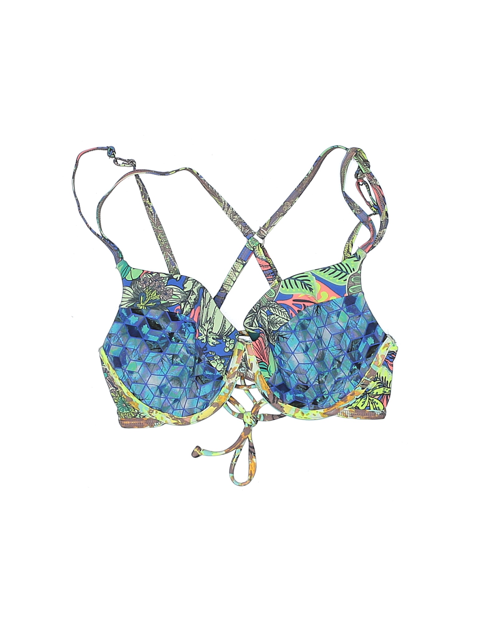 Maaji Women's L Heritage Gossip Swimsuit Bikini Top Blue Denim Reversible NWT